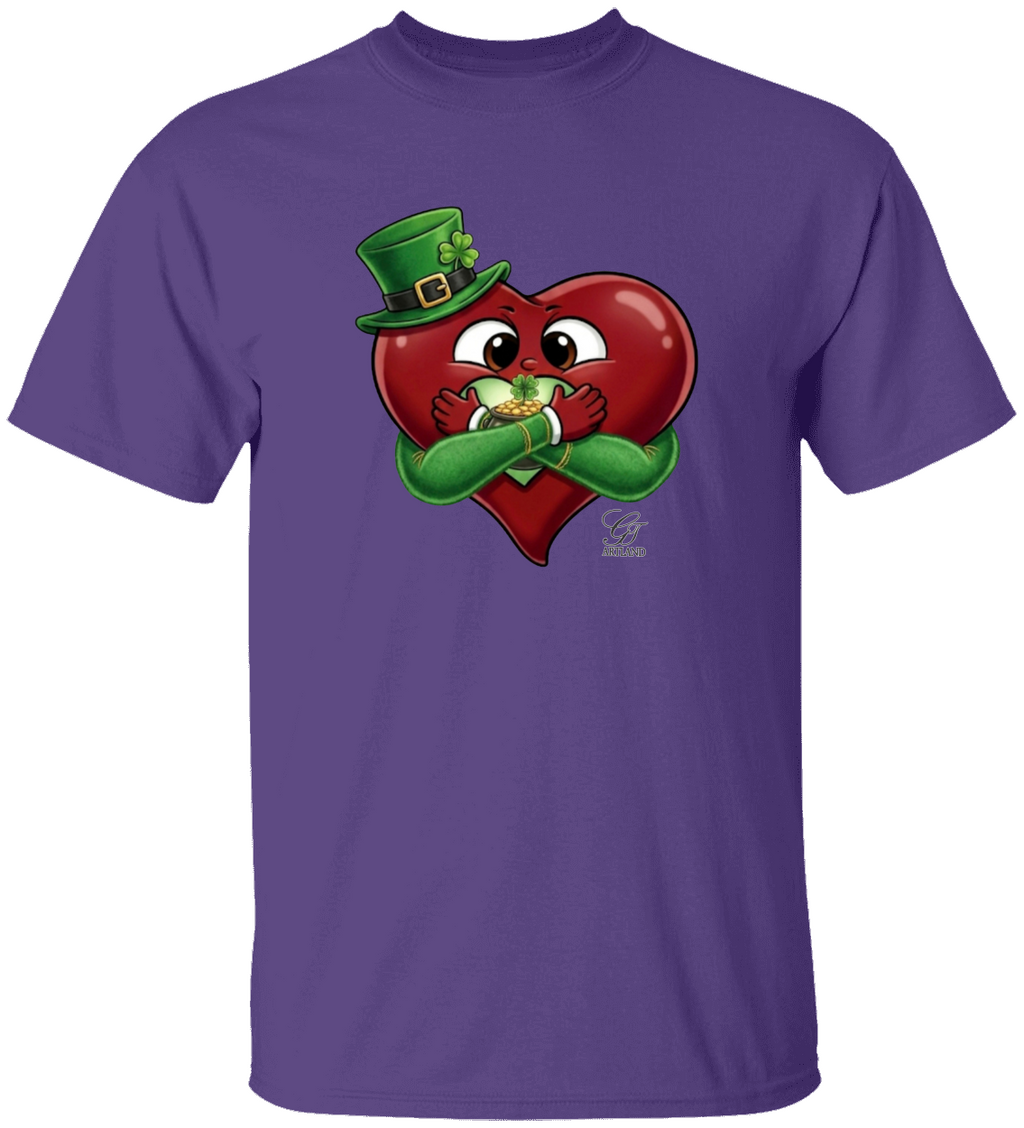 Leprechaun Lovey Heart holding Pot of Gold Lucky Edition Unisex Heavy Cotton Tee by GT Artland