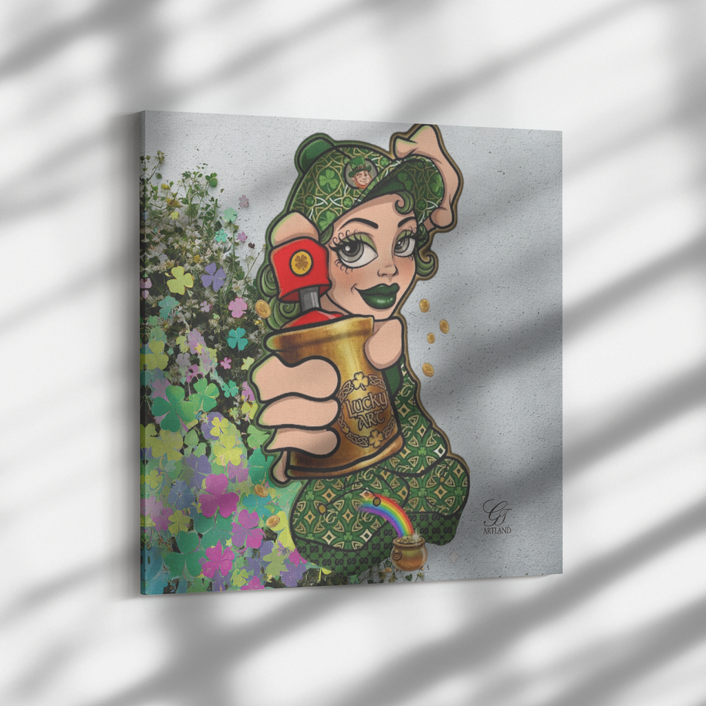 Spray Can Vanilla Girl St. Patrick's Day Themed Urban Swag Canvas Wrap by GT Artland