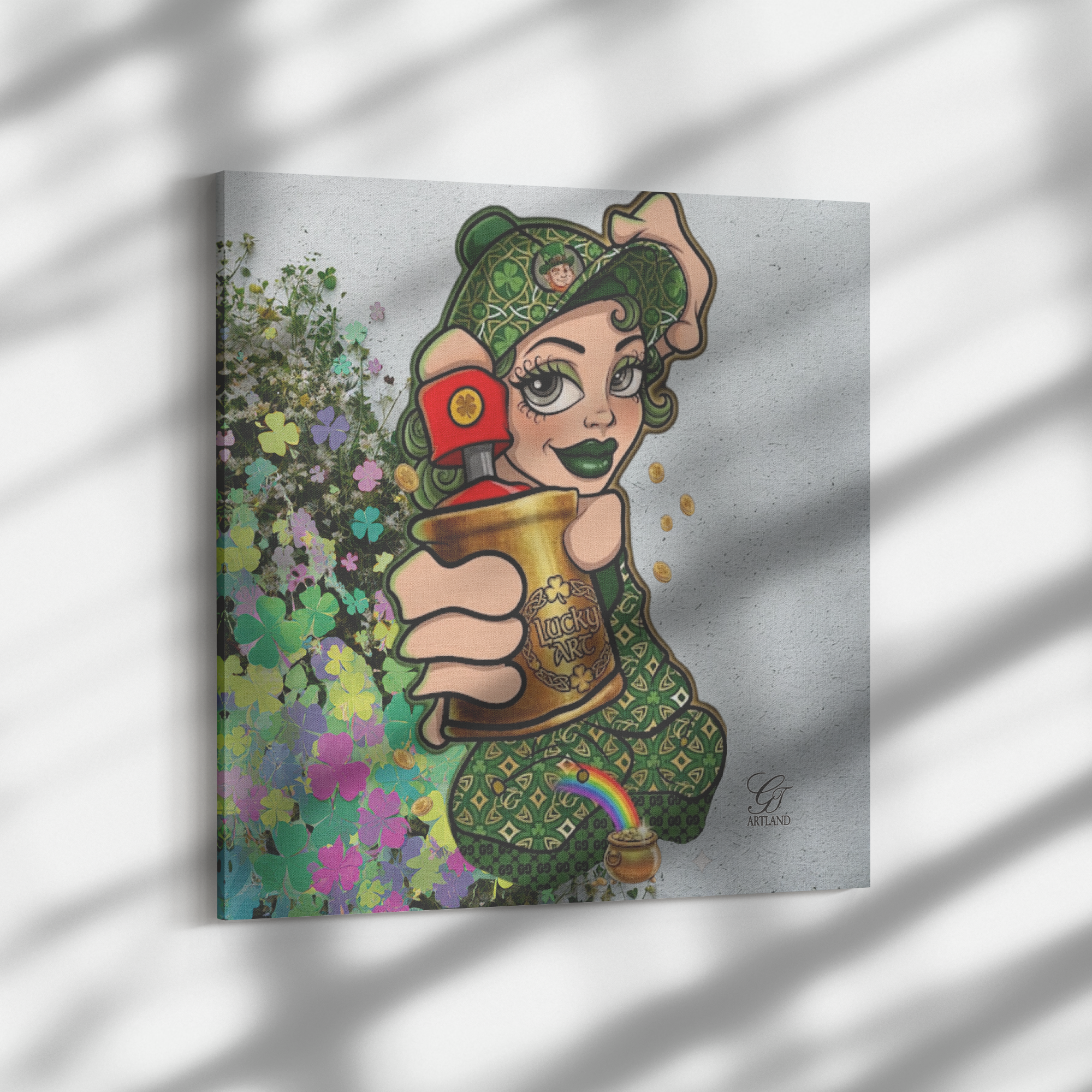 Spray Can Vanilla Girl St. Patrick's Day Themed Urban Swag Canvas Wrap by GT Artland