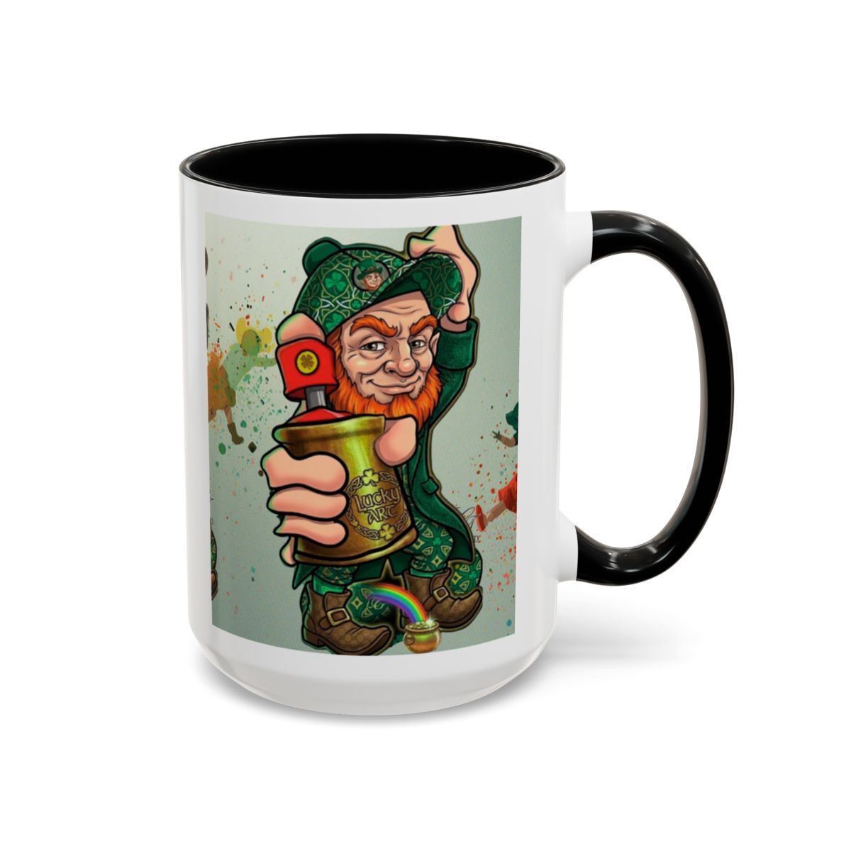 Leprechaun Spray Can Lucky Art Accent Coffee Mug (11, 15oz) by GT Artland
