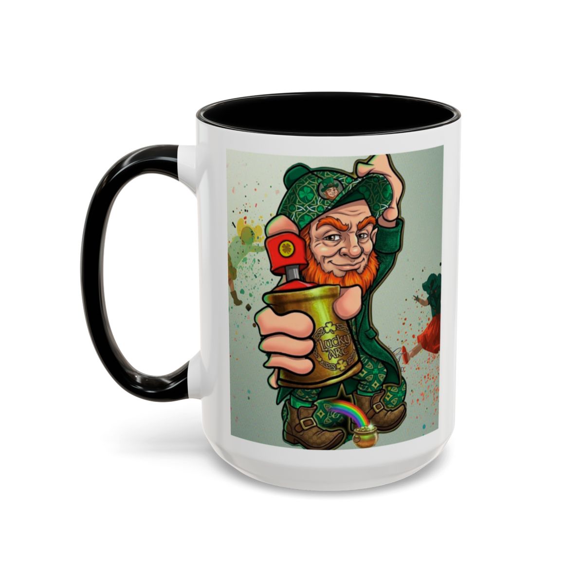 Leprechaun Spray Can Lucky Art Accent Coffee Mug (11, 15oz) by GT Artland