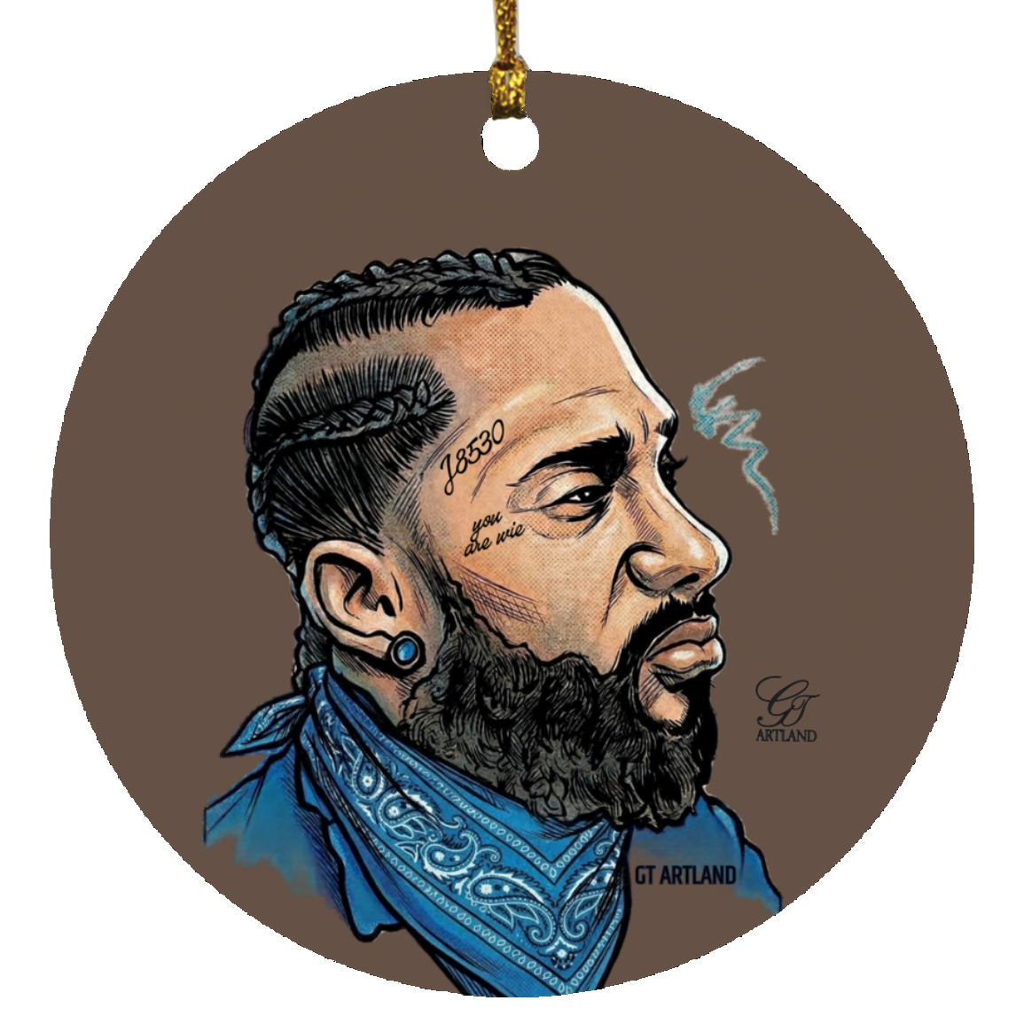 Nipsey Airbrush Iconic rap Mogul SUBORNC Circle Ornament by GT Artland