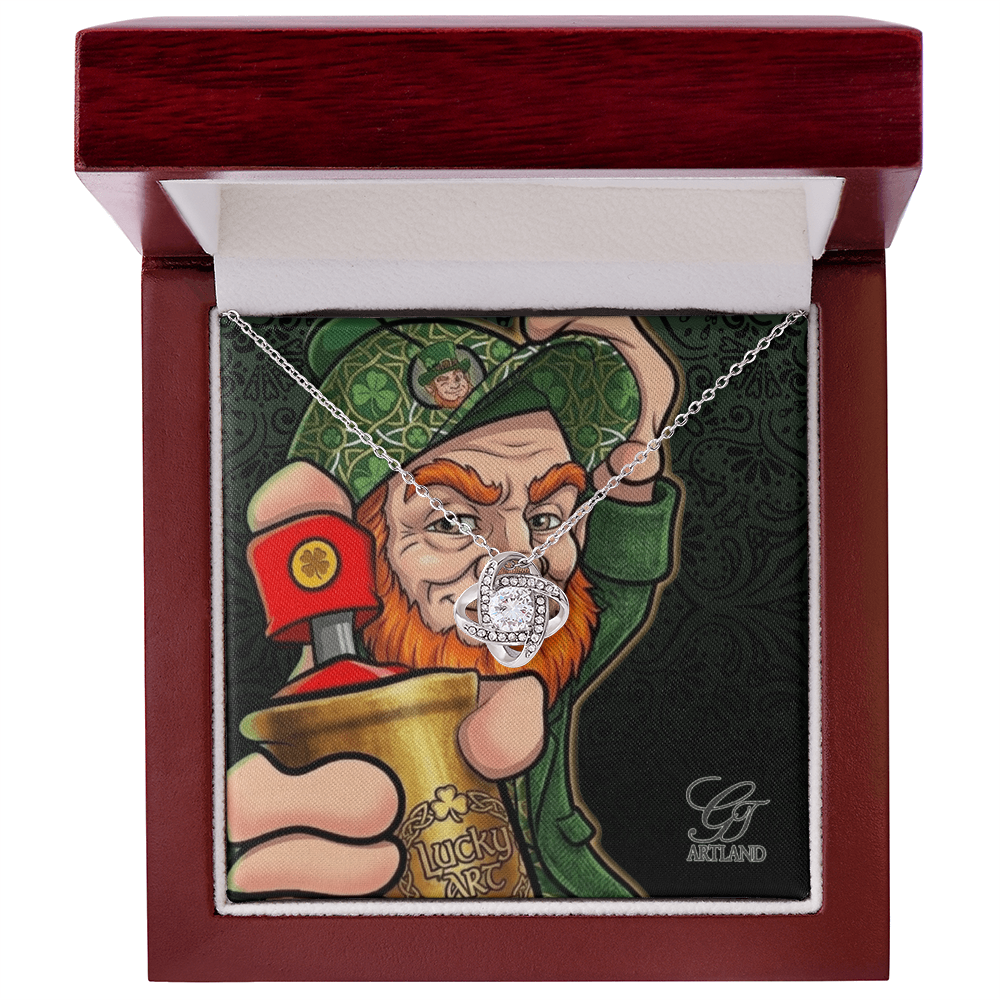 Lucky Art Graffiti Lovers Spray Can Leprechaun  Urban Collectible Love Knot Necklace (Yellow & White Gold Variants) by GT Artland