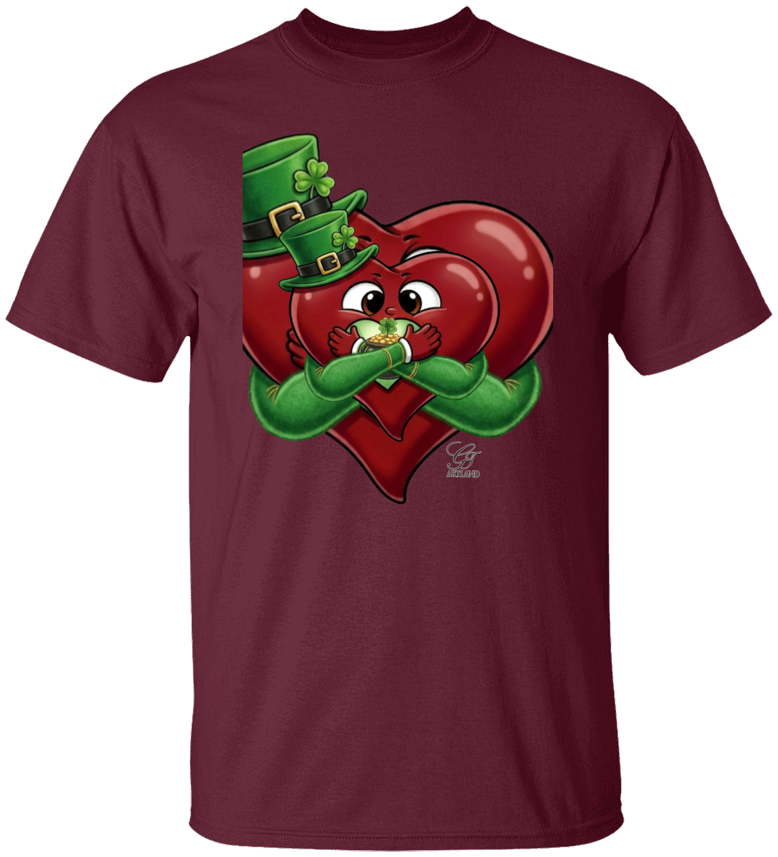 Leprechaun Lovey Heart holding Pot of Gold Lucky Edition Unisex Heavy Cotton Tee by GT Artland