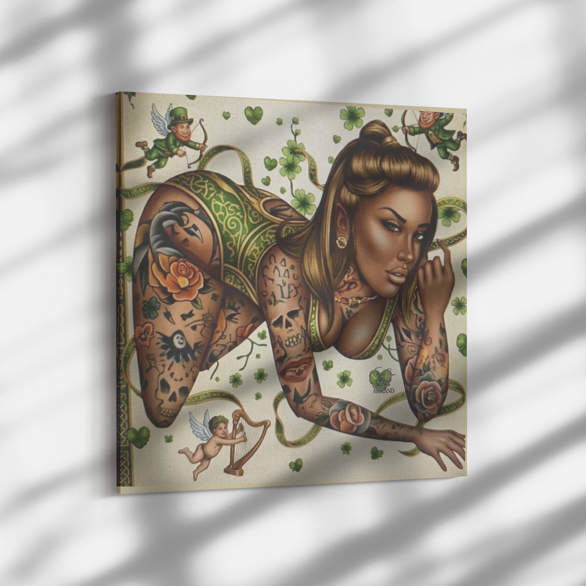St. Patrick's Day Themed Sexy Ebony Vixen Irish Model Canvas Wrap by GT Artland