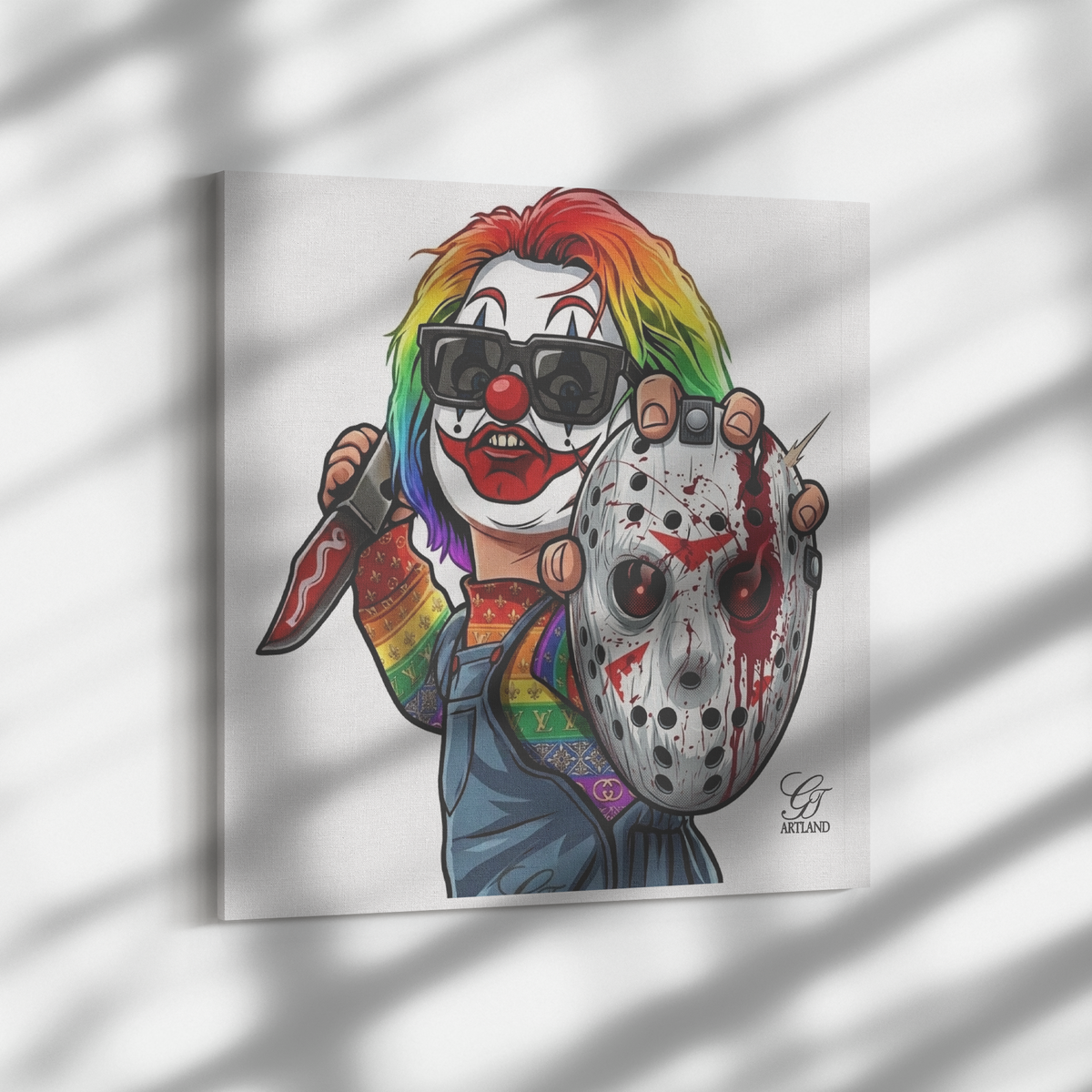Rainbow Slasher Killa Clown Horror Canvas Wrap by GT Artland