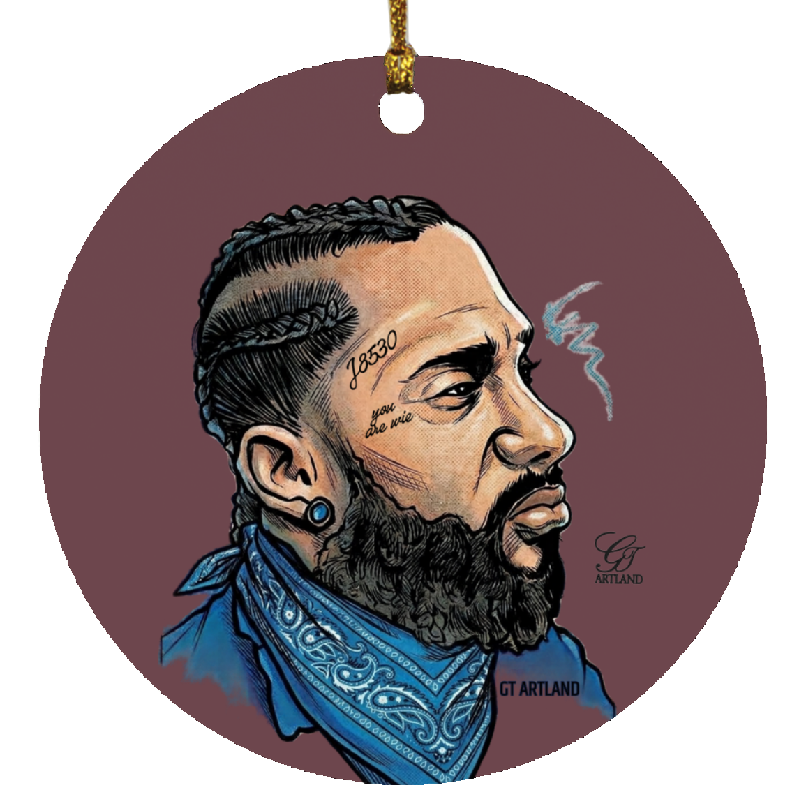 Nipsey Airbrush Iconic rap Mogul SUBORNC Circle Ornament by GT Artland