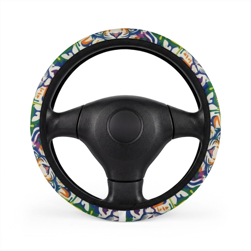Tiger Rainbow Jungle Twist Furious Cute Designer Car Steering Wheel Cover by GT Artland