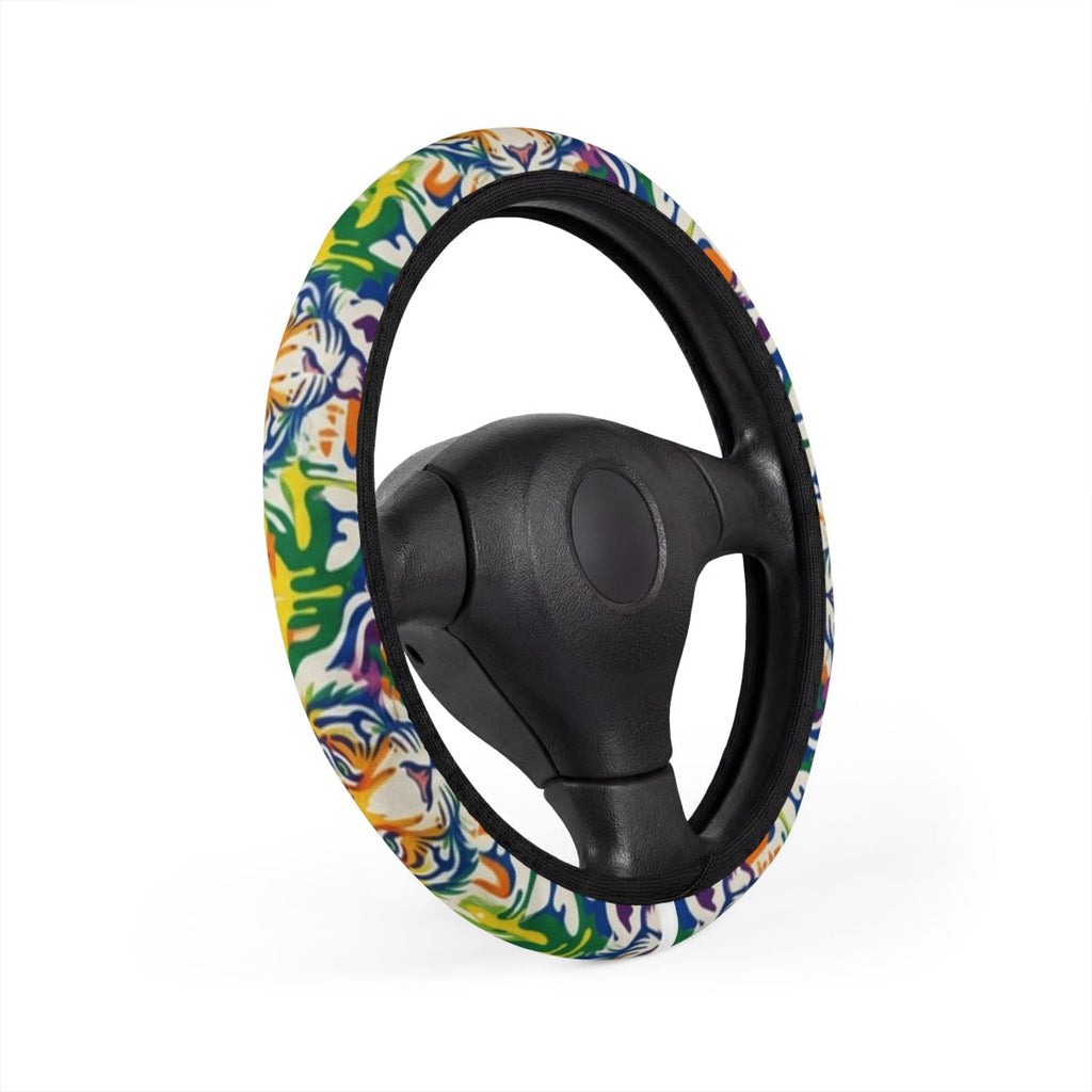 Tiger Rainbow Jungle Twist Furious Cute Designer Car Steering Wheel Cover by GT Artland