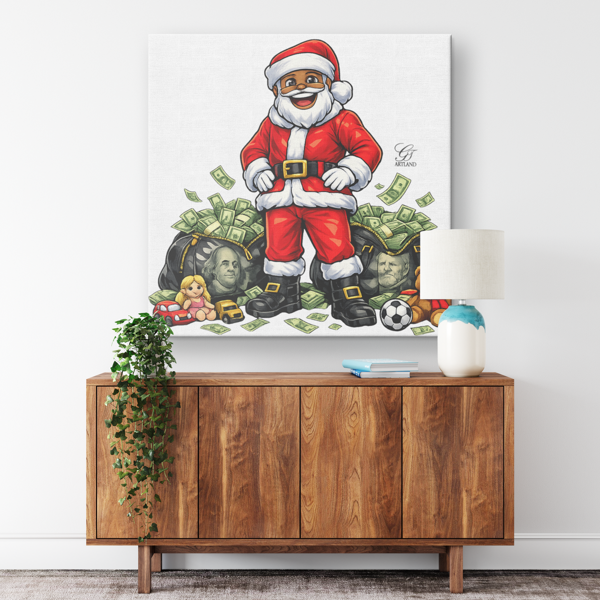 Ballin Santa XMAS Lucky Designer Canvas Wrap by GT Artland