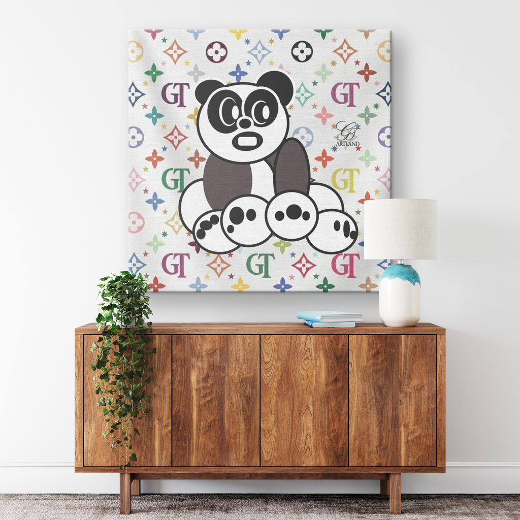 Panda Rainbow Lux Monogram Designer Canvas Wrap by GT Artland