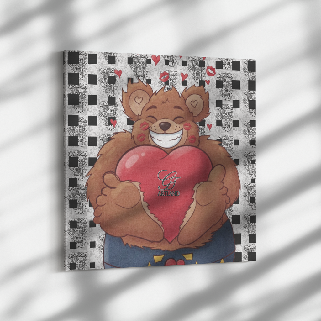 Manga Teddy Bear Love Heart Cute Designer Square Canvas Wrap by GT Artland
