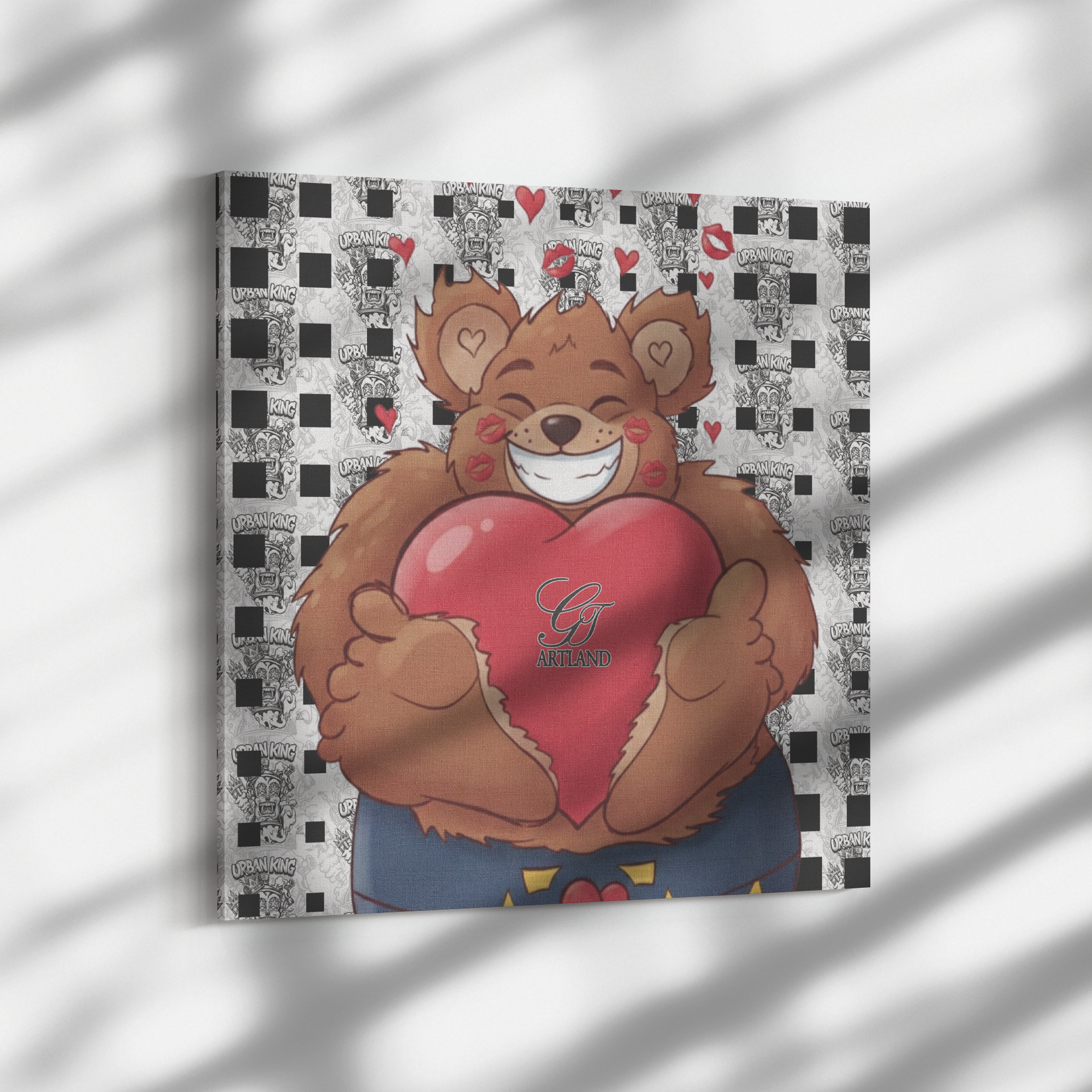 Manga Teddy Bear Love Heart Cute Designer Square Canvas Wrap by GT Artland
