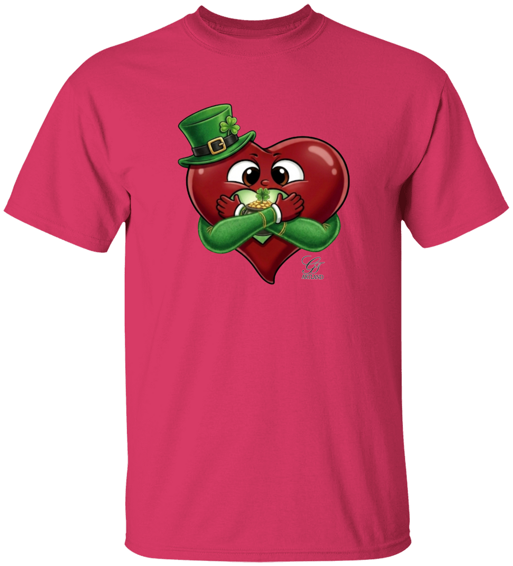Leprechaun Lovey Heart holding Pot of Gold Lucky Edition Unisex Heavy Cotton Tee by GT Artland