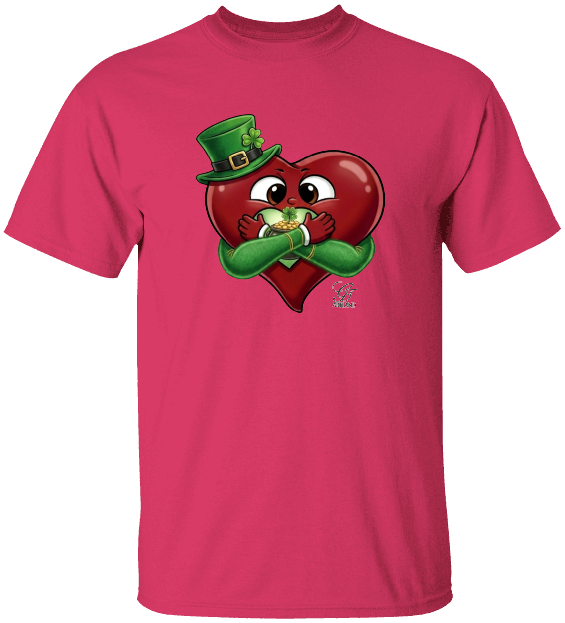 Leprechaun Lovey Heart holding Pot of Gold Lucky Edition Unisex Heavy Cotton Tee by GT Artland