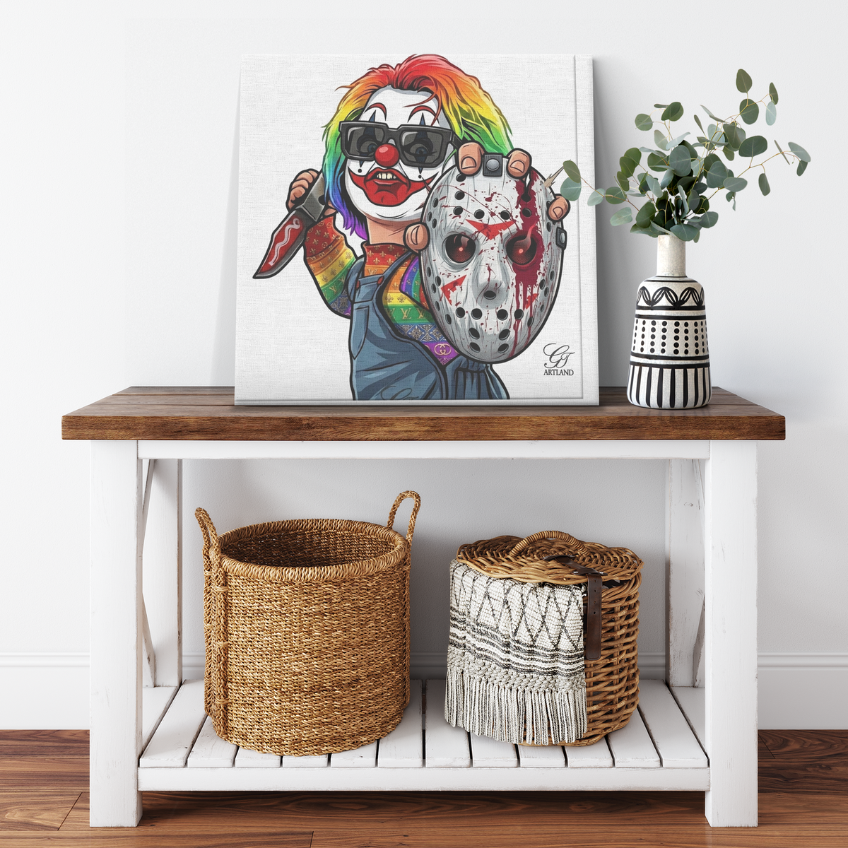 Rainbow Killa Clown Horror Canvas Wrap by GT Artland