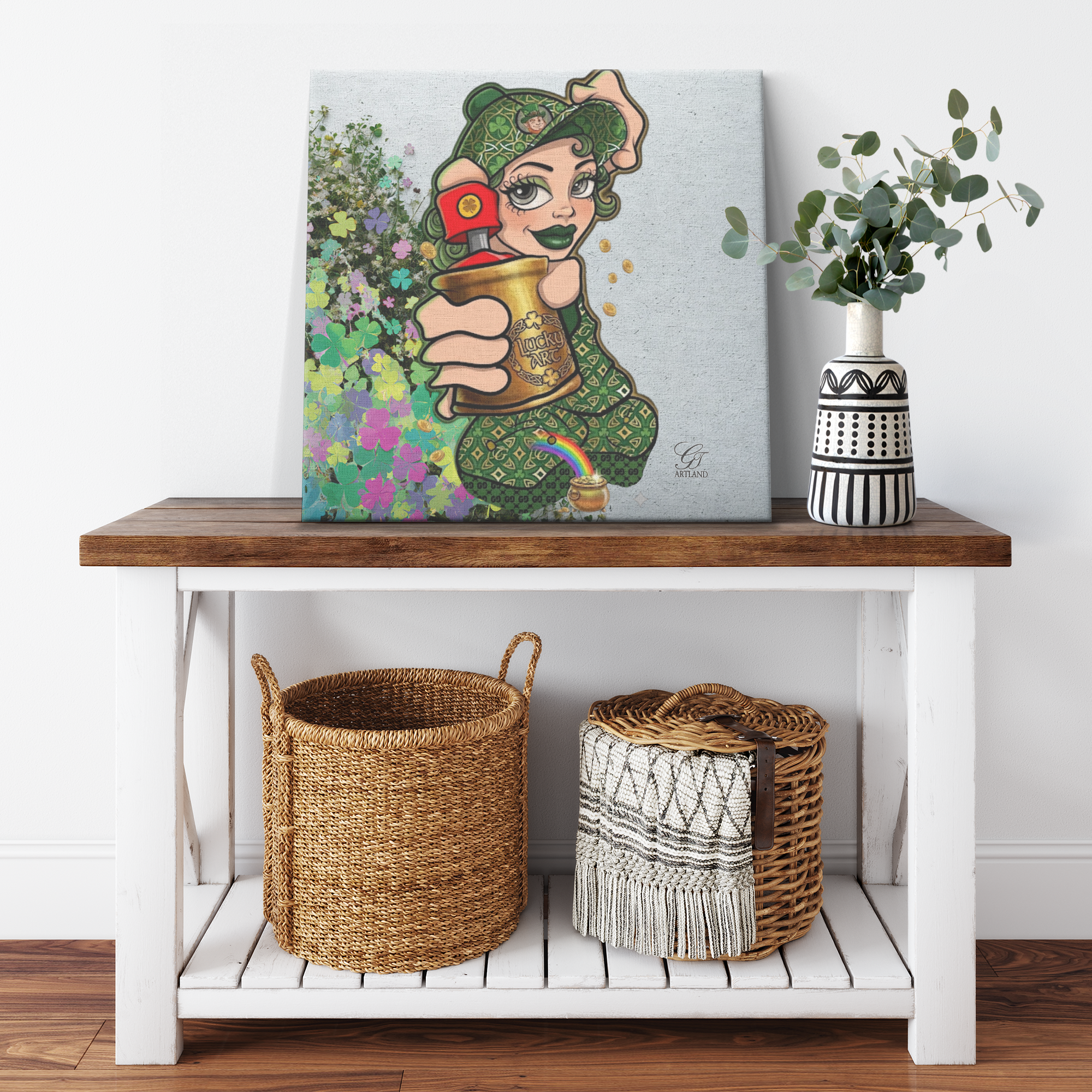 Spray Can Vanilla Girl St. Patrick's Day Themed Urban Swag Canvas Wrap by GT Artland