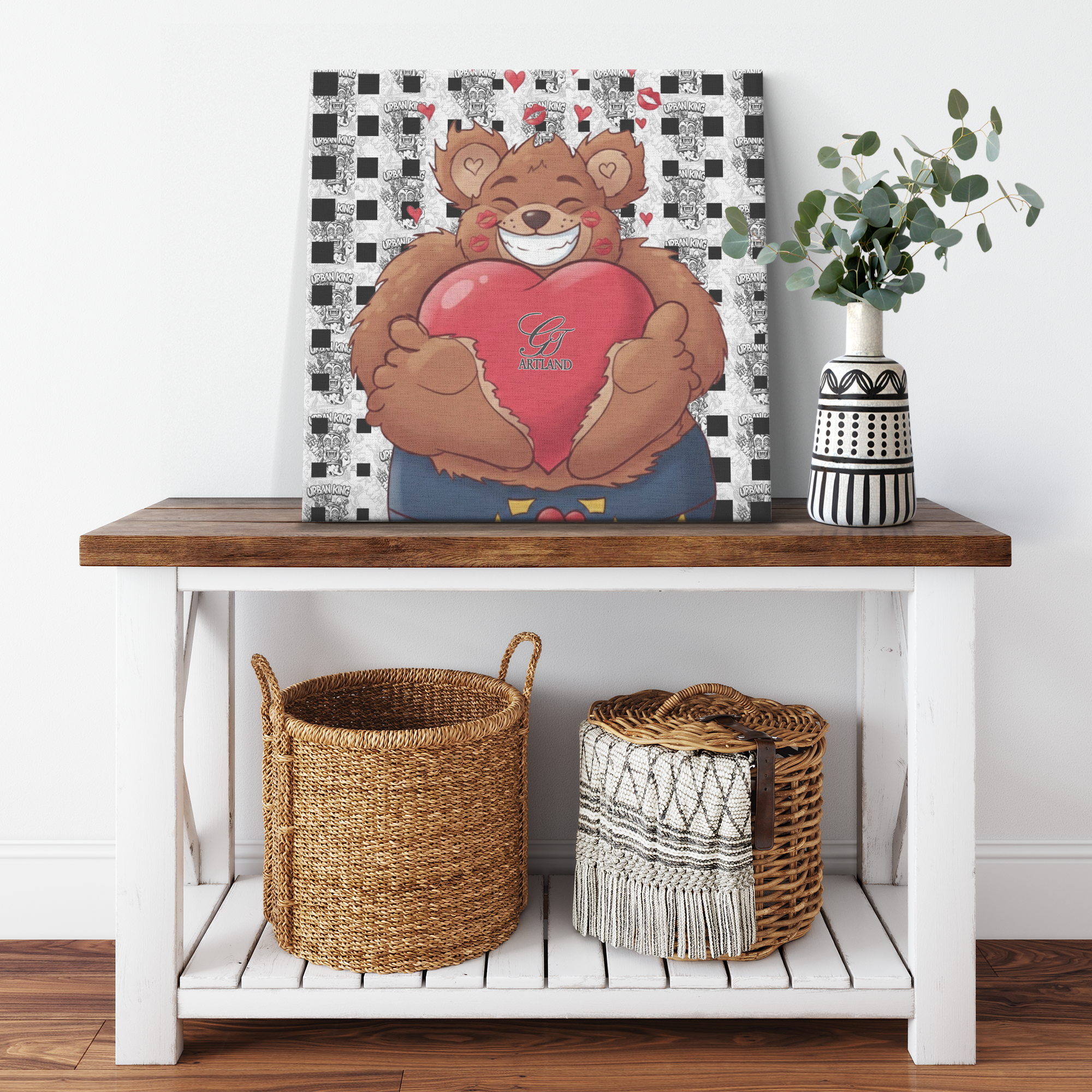 Manga Teddy Bear Love Heart Cute Designer Square Canvas Wrap by GT Artland