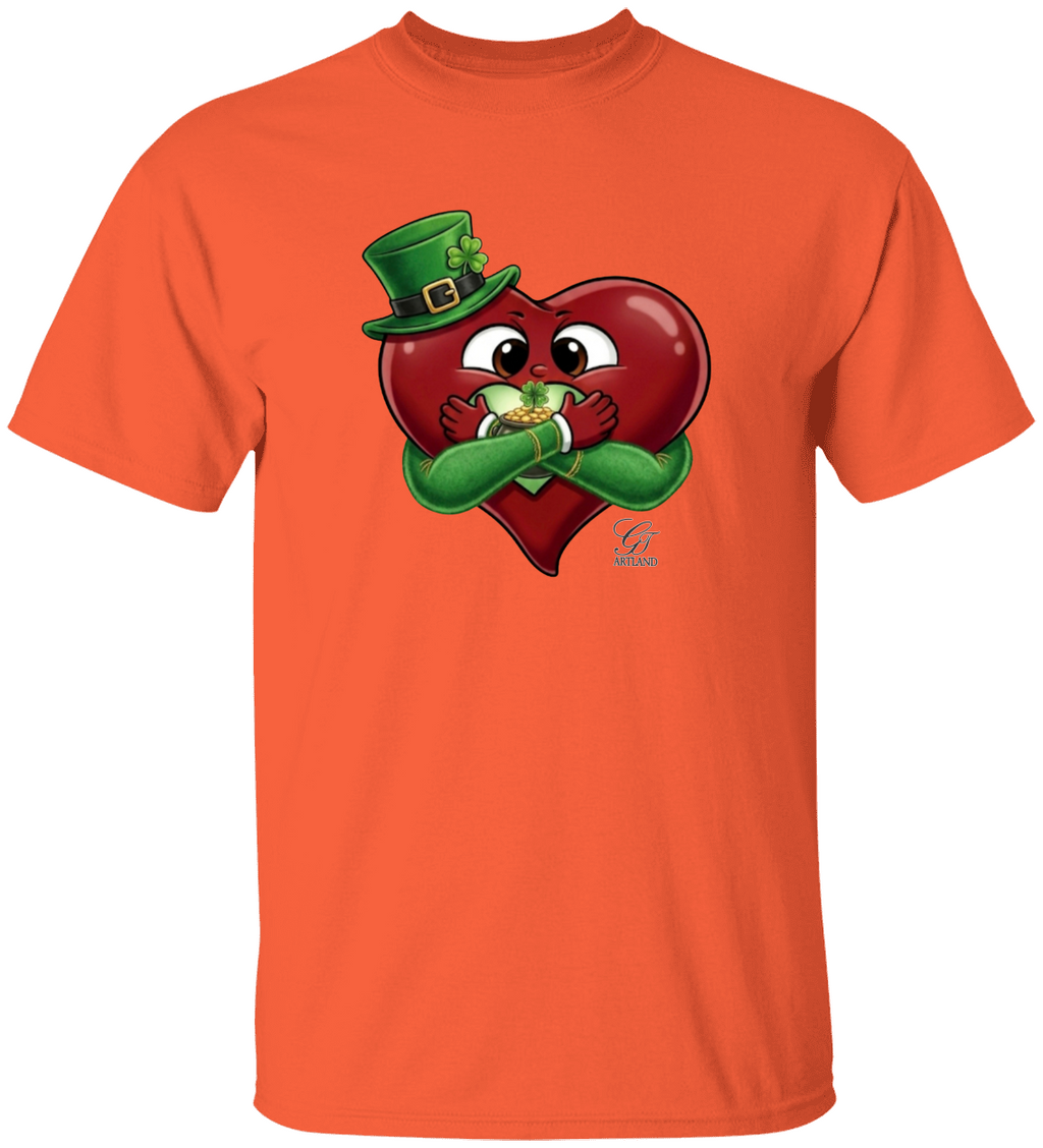 Leprechaun Lovey Heart holding Pot of Gold Lucky Edition Unisex Heavy Cotton Tee by GT Artland