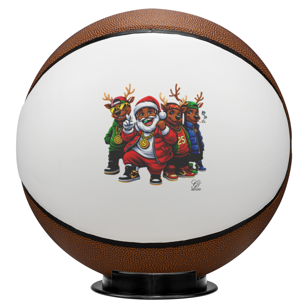 Ebony Xmas Santa and his Reindeer Crew Hip Hop High Fashion Styled Basketball: Mini One Panel