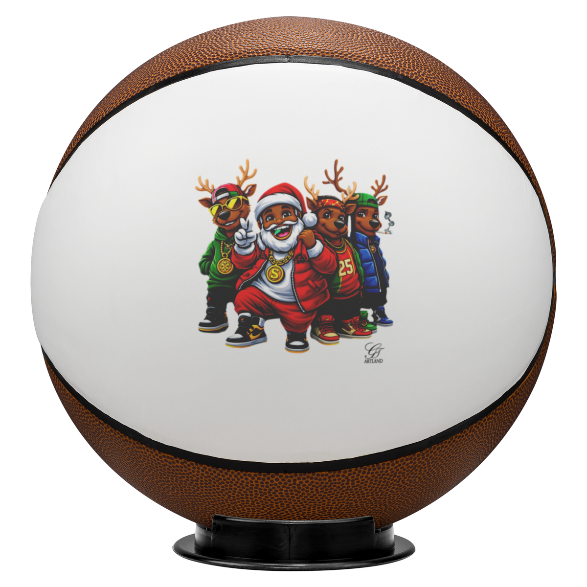 Ebony Xmas Santa and his Reindeer Crew Hip Hop High Fashion Styled Basketball: Mini One Panel