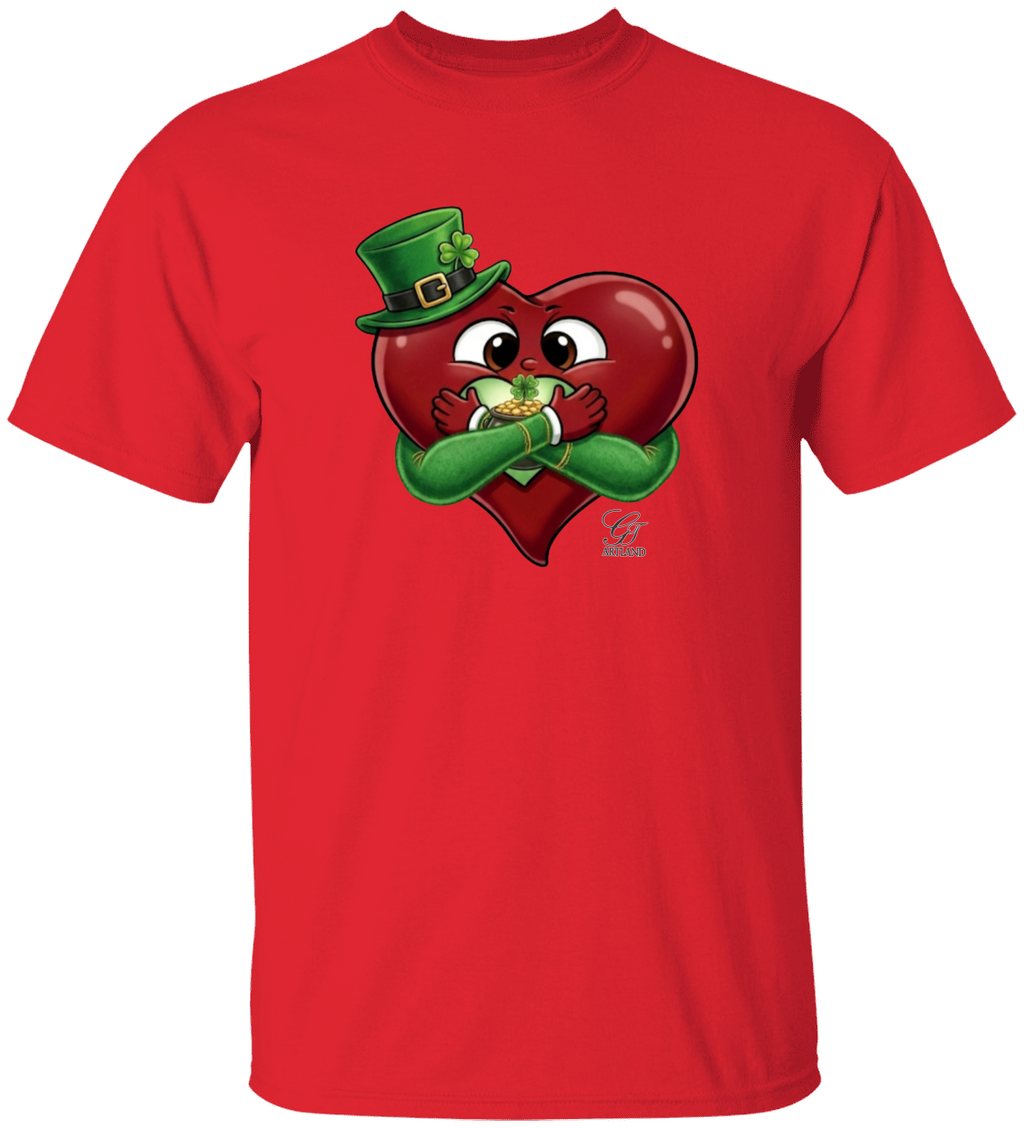 Leprechaun Lovey Heart holding Pot of Gold Lucky Edition Unisex Heavy Cotton Tee by GT Artland