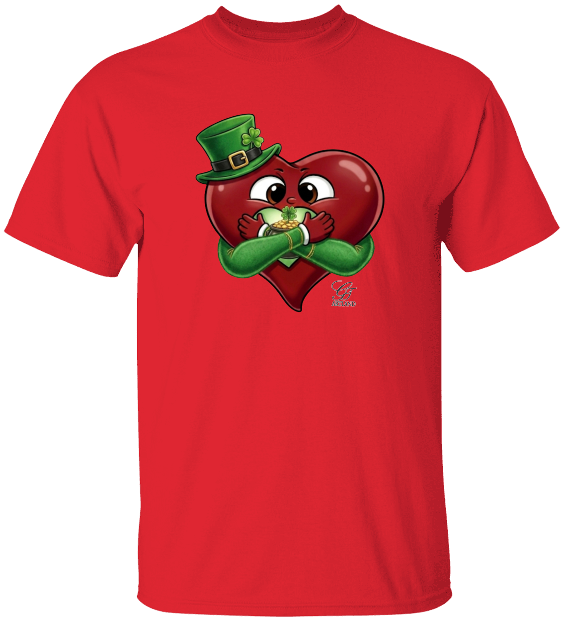 Leprechaun Lovey Heart holding Pot of Gold Lucky Edition Unisex Heavy Cotton Tee by GT Artland