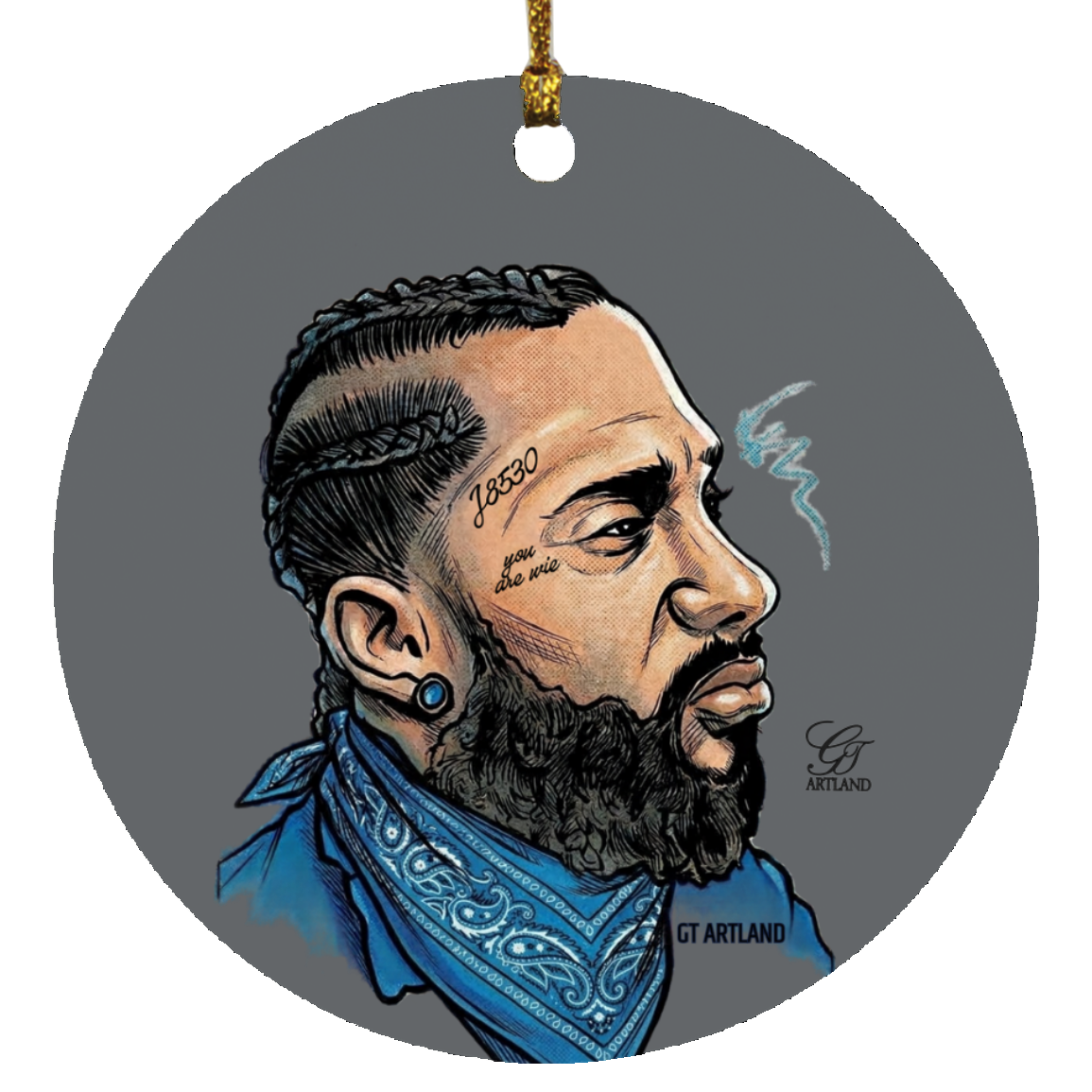 Nipsey Airbrush Iconic rap Mogul SUBORNC Circle Ornament by GT Artland