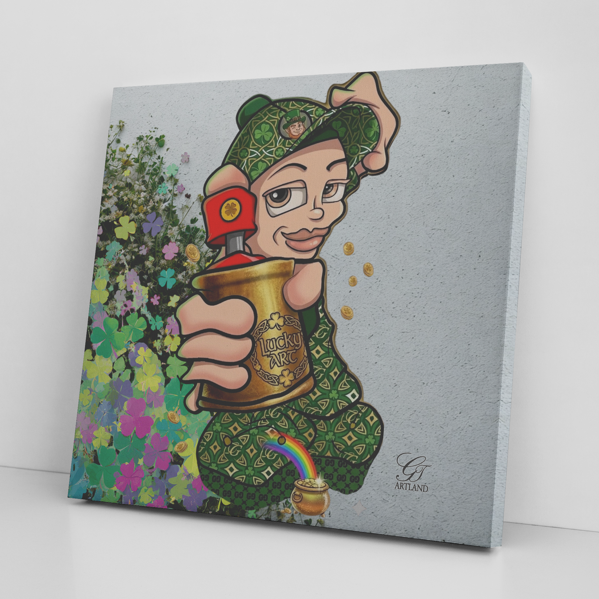 Spray Can Vanilla Kid St. Patrick's Day Themed Urban Swag Canvas Wrap by GT Artland