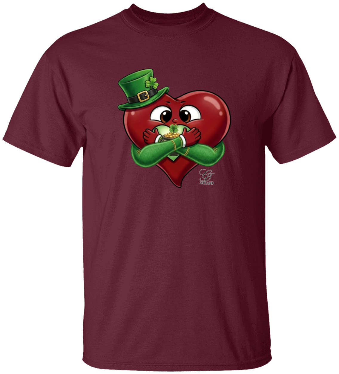 Leprechaun Lovey Heart holding Pot of Gold Lucky Edition Unisex Heavy Cotton Tee by GT Artland