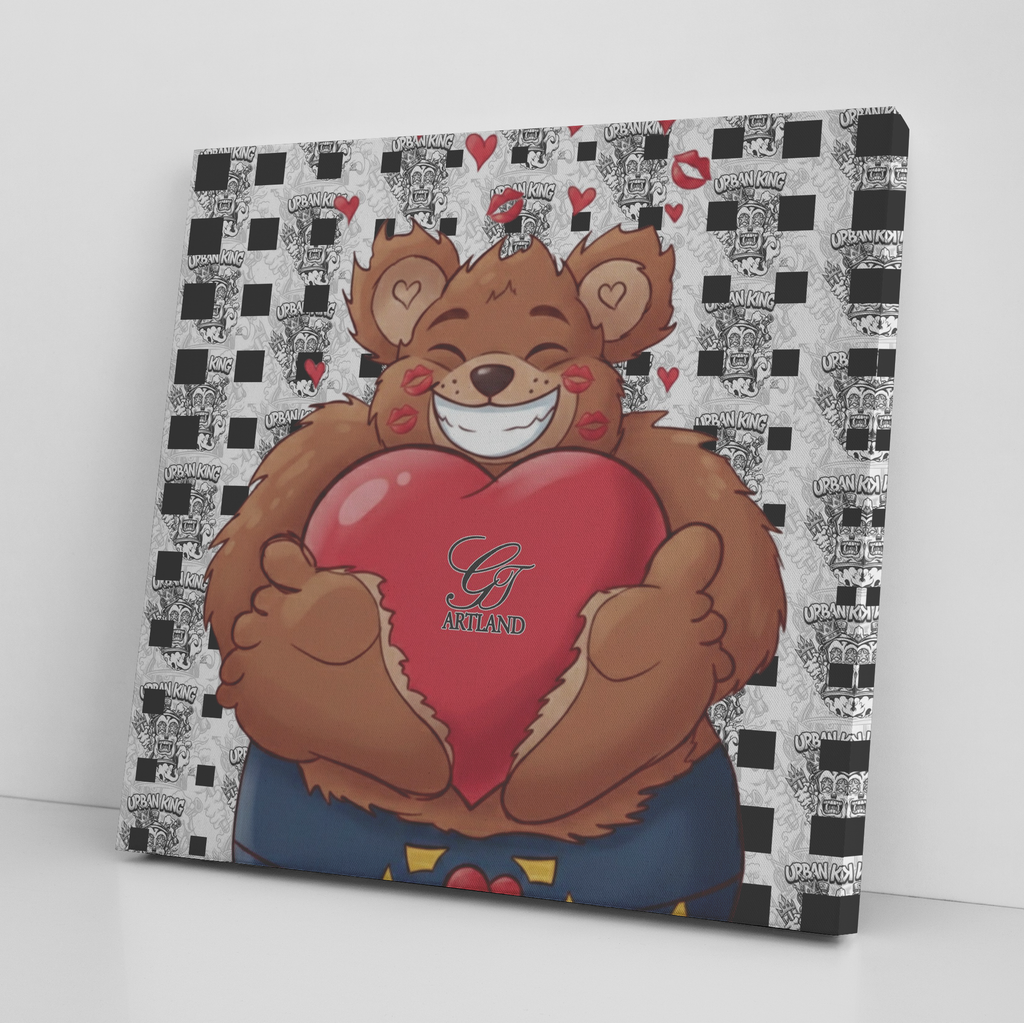 Manga Teddy Bear Love Heart Cute Designer Square Canvas Wrap by GT Artland