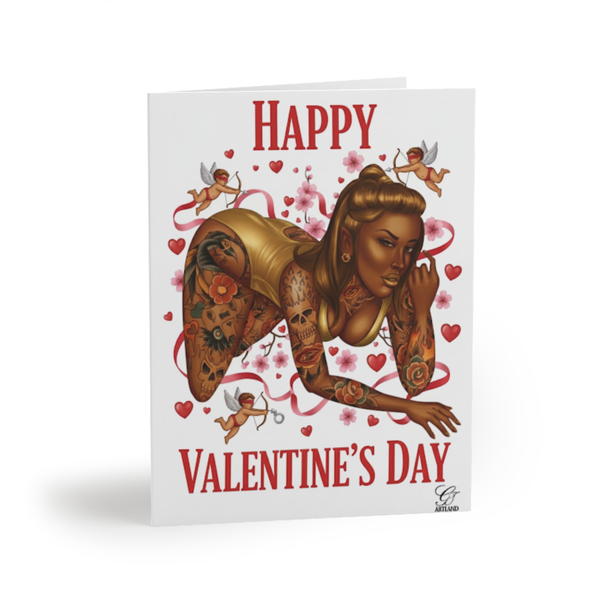 Happy Valentines Day Greeting Cards Brown Skin with Tattoos Erotic Sexy Model (8, 16, and 24 pcs) by GT Artland