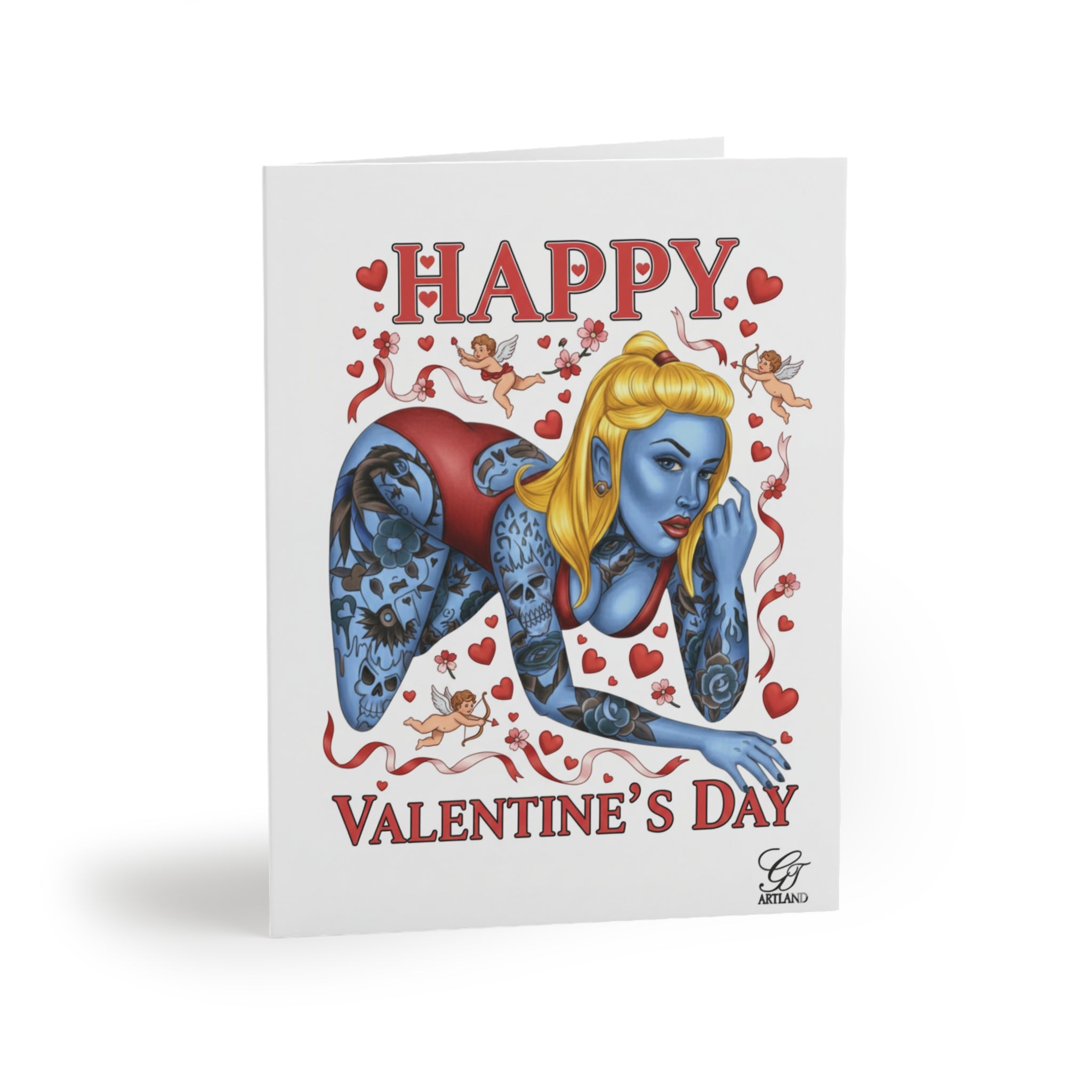 Happy Valentines Day Greeting Cards Blue Skin with Tattoos Erotic Sexy Model (8, 16, and 24 pcs)