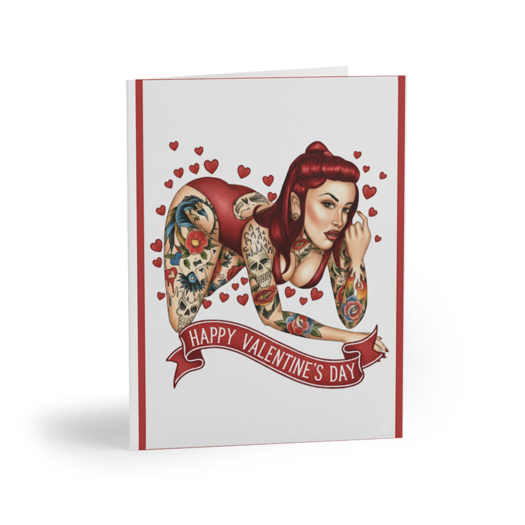 Happy Valentines Day Greeting Cards Redhead Tan Skin with Tattoos Erotic Sexy Model (8, 16, and 24 pcs)