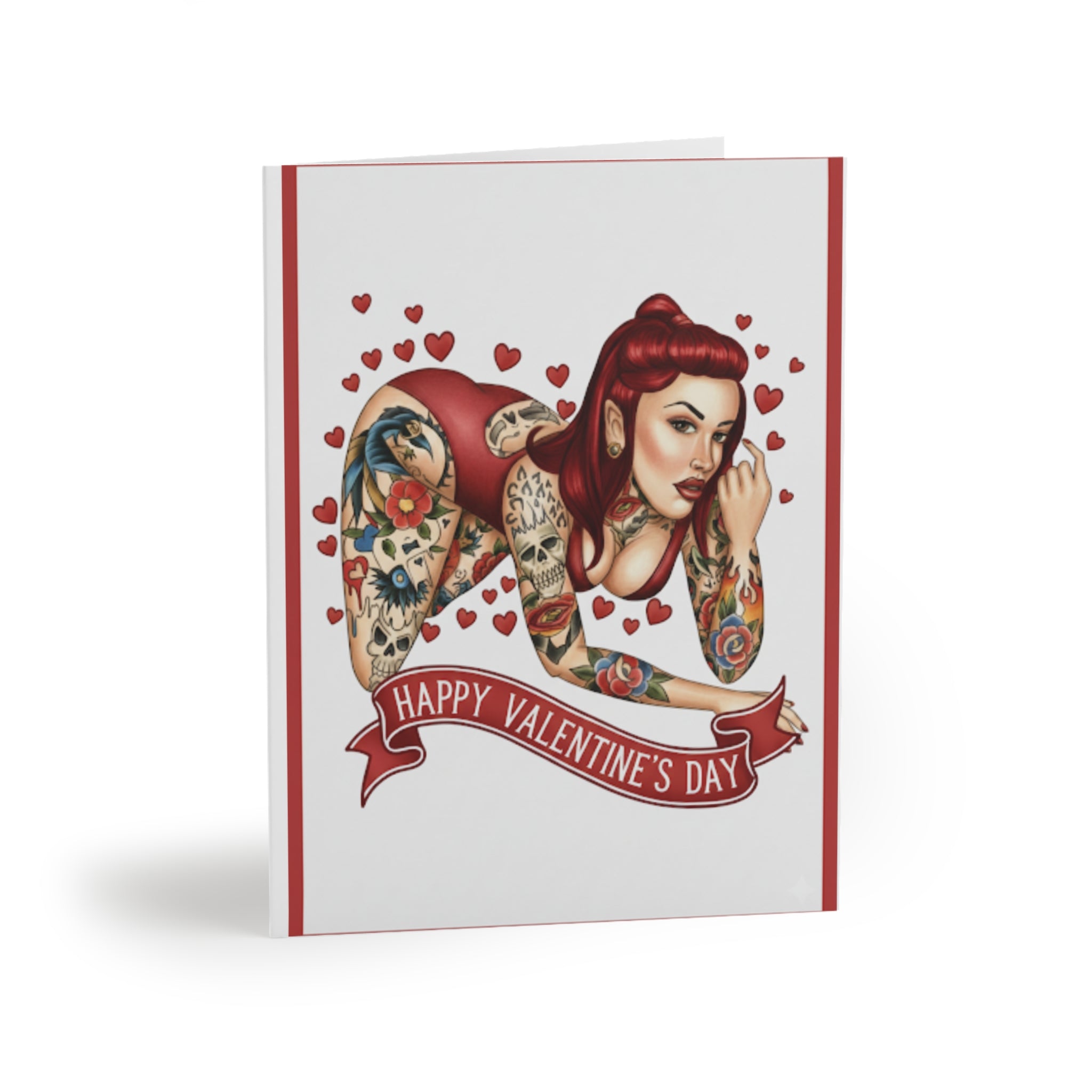 Happy Valentines Day Greeting Cards Redhead Tan Skin with Tattoos Erotic Sexy Model (8, 16, and 24 pcs)