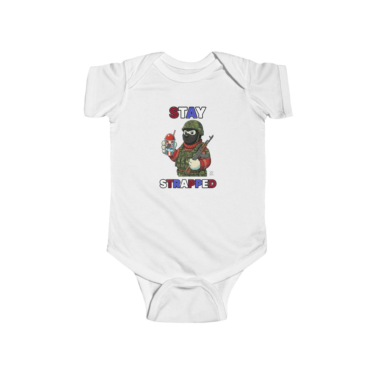 Stay Strapped Military Bear with Slush Ice Infant Fine Jersey Bodysuit by GT Artland