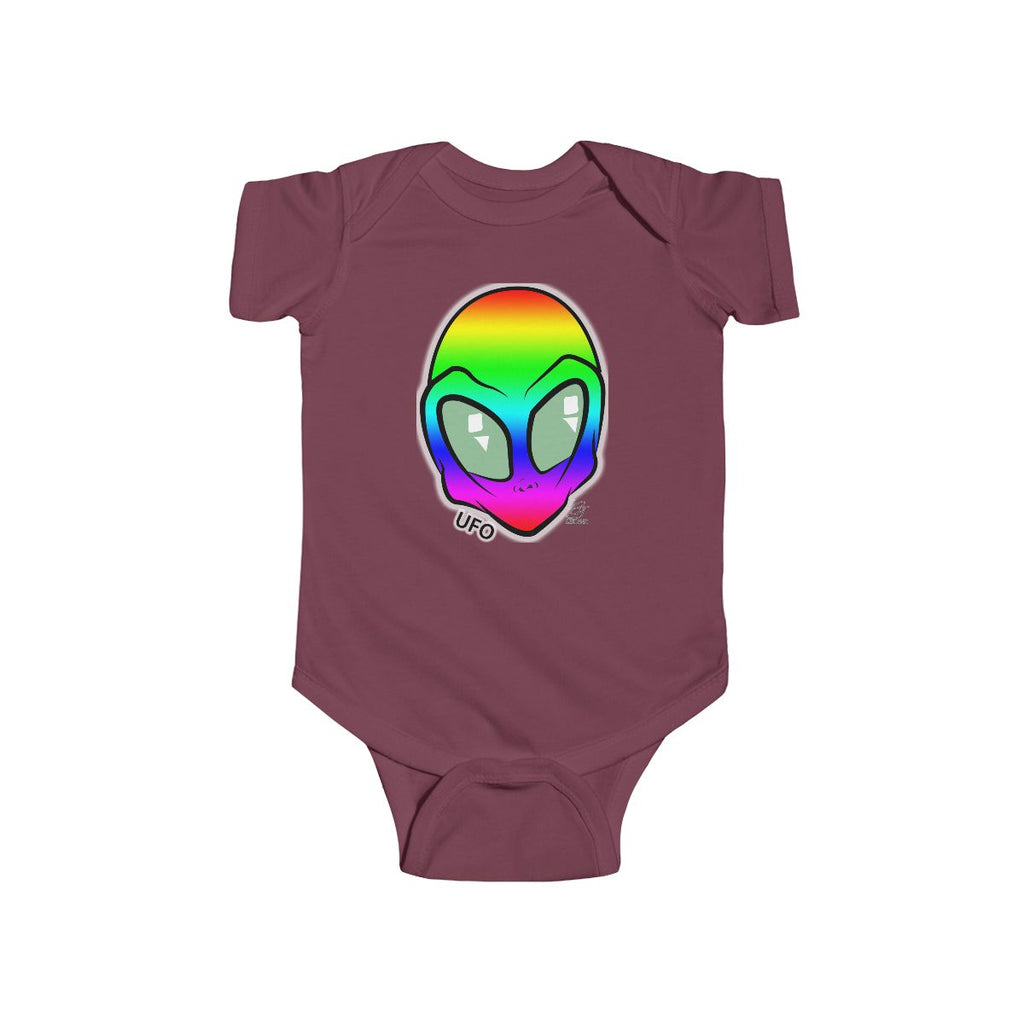 Rainbow Cute Alien Head Infant Fine Jersey Bodysuit by GT Artland