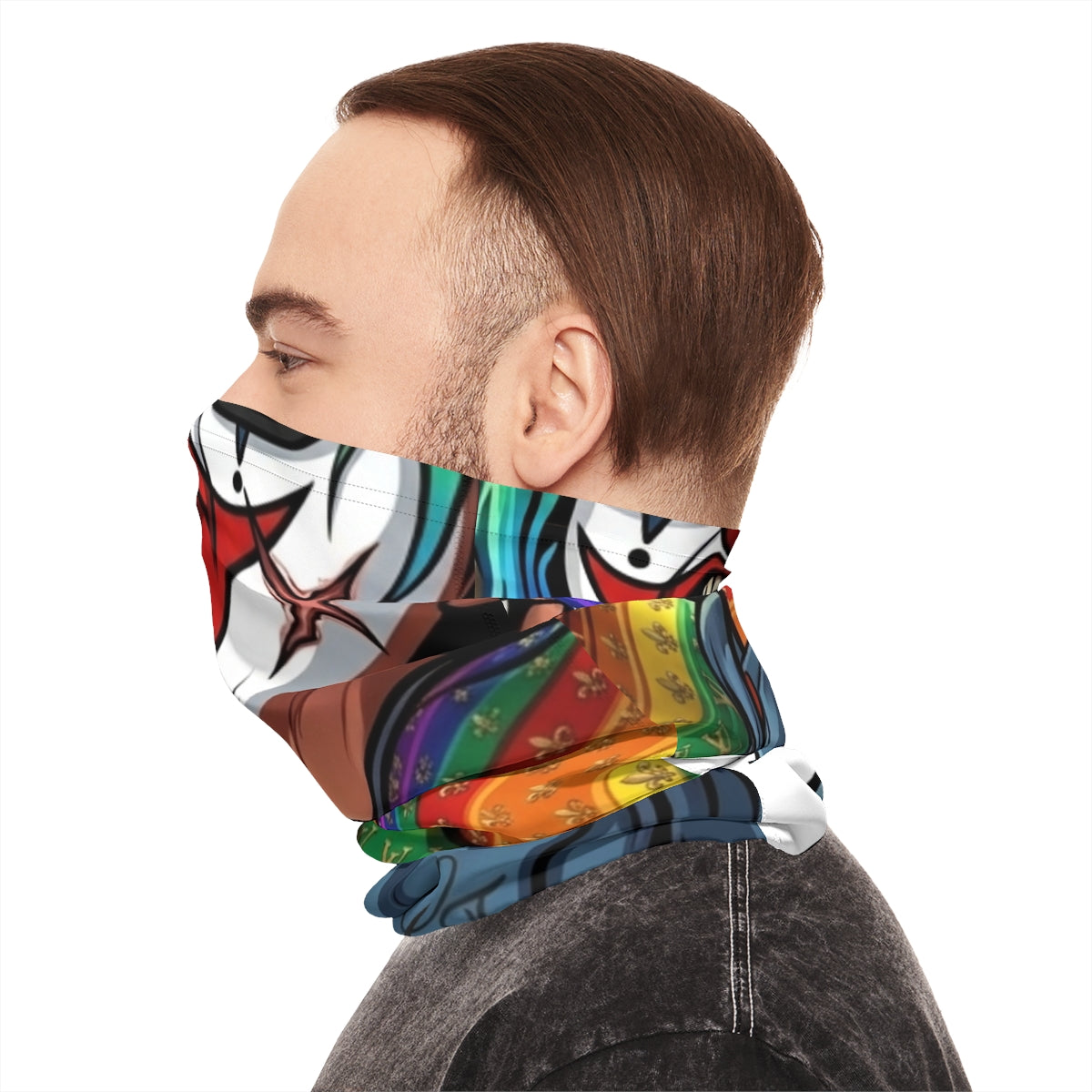 Rainbow Slasher Horror Clown Designer Lightweight Face Mask Neck Gaiter by GT Artland