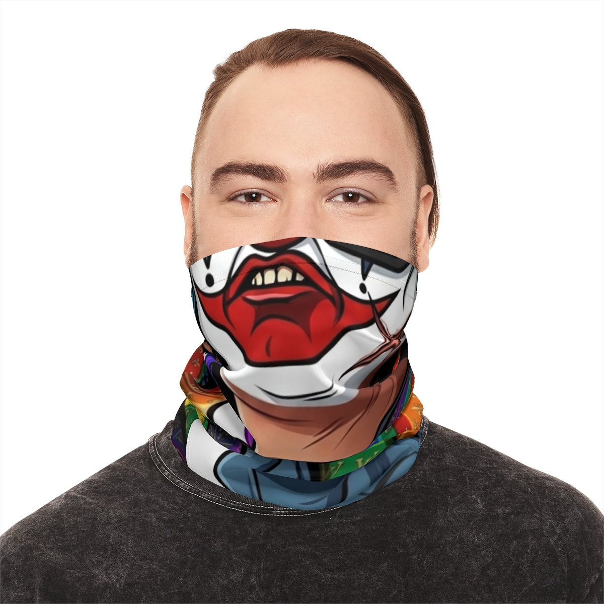 Rainbow Slasher Horror Clown Designer Lightweight Face Mask Neck Gaiter by GT Artland
