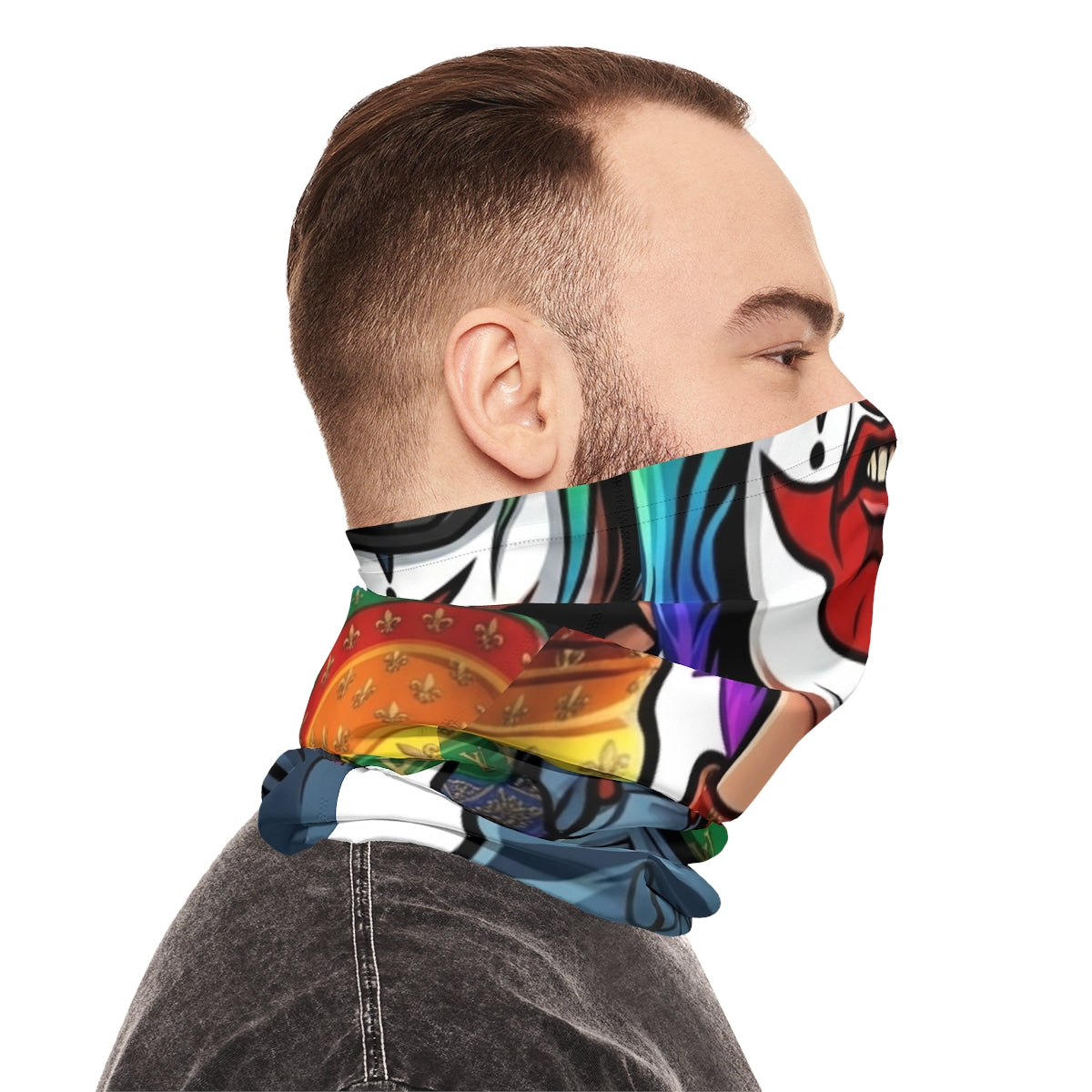 Rainbow Slasher Horror Clown Designer Lightweight Face Mask Neck Gaiter by GT Artland