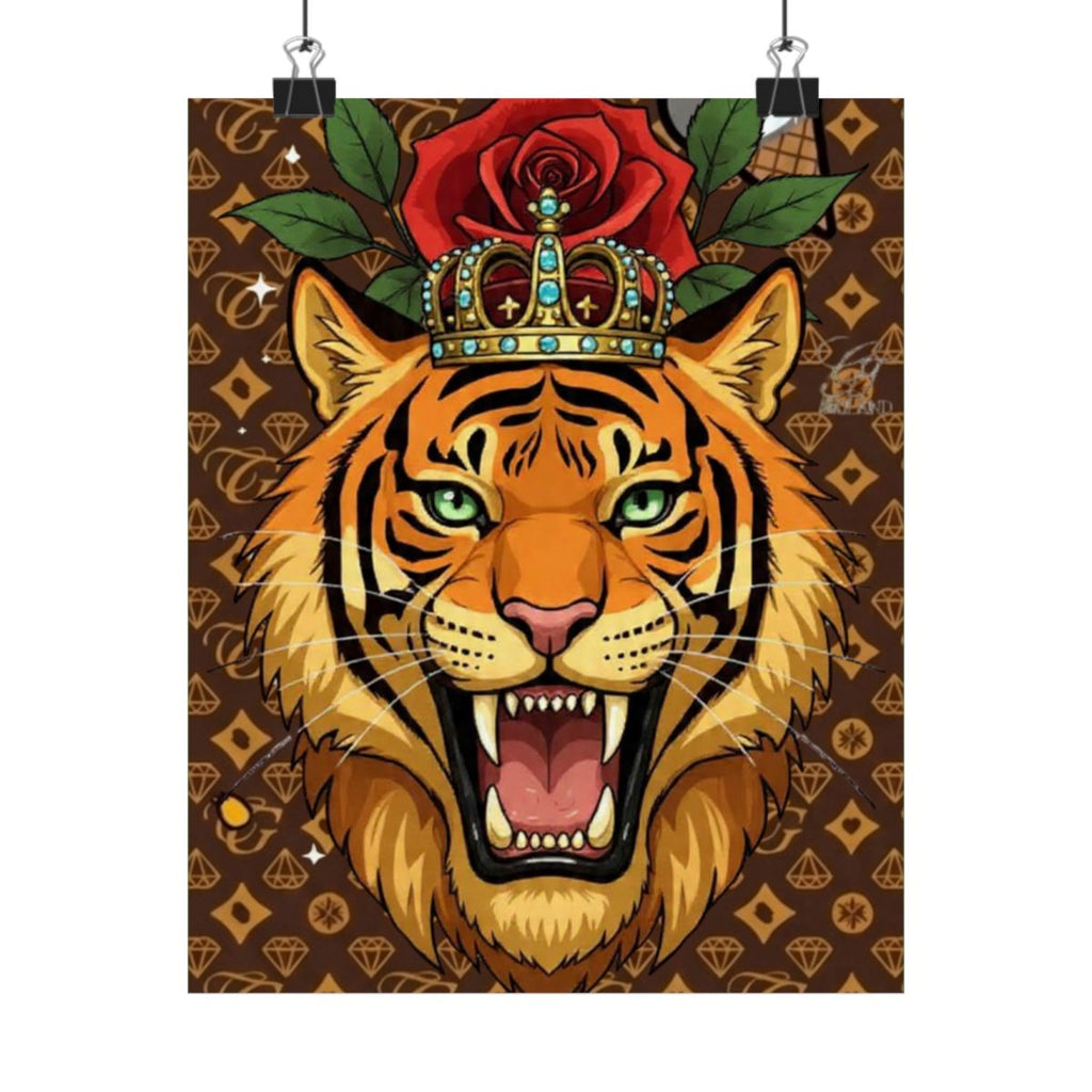 King Tiger Roses High Fashion Graffiti Designer Matte Vertical Posters by GT Artland