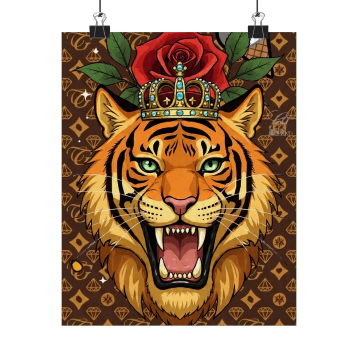 King Tiger Roses High Fashion Graffiti Designer Matte Vertical Posters by GT Artland