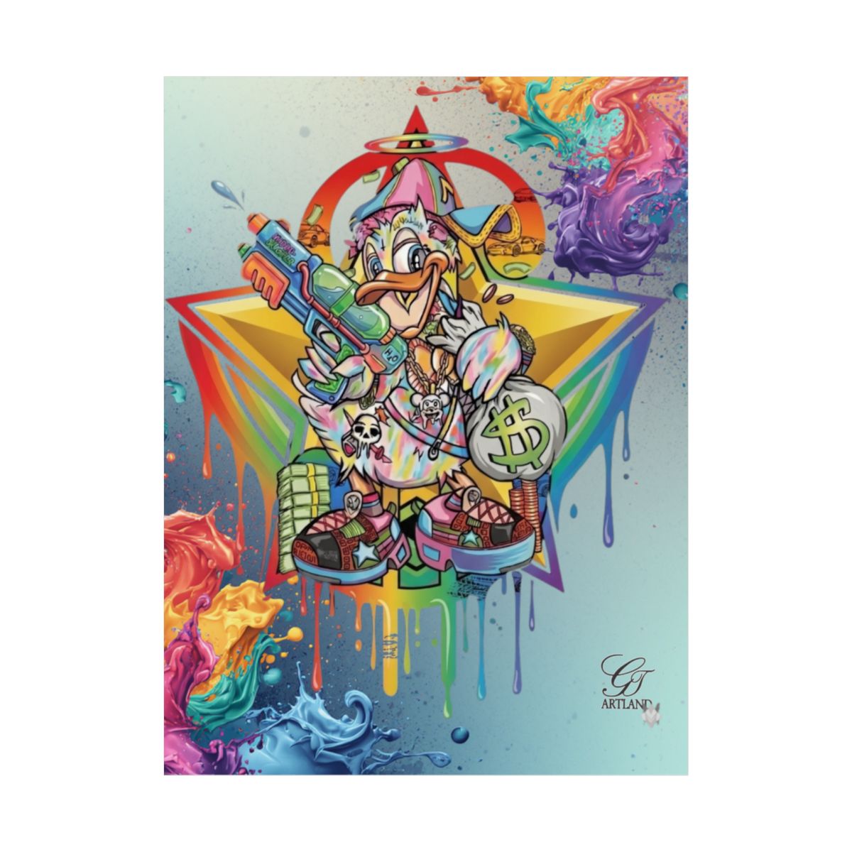 Splash Duck Rainbow Dust Designer Matte Vertical Posters by GT Artland