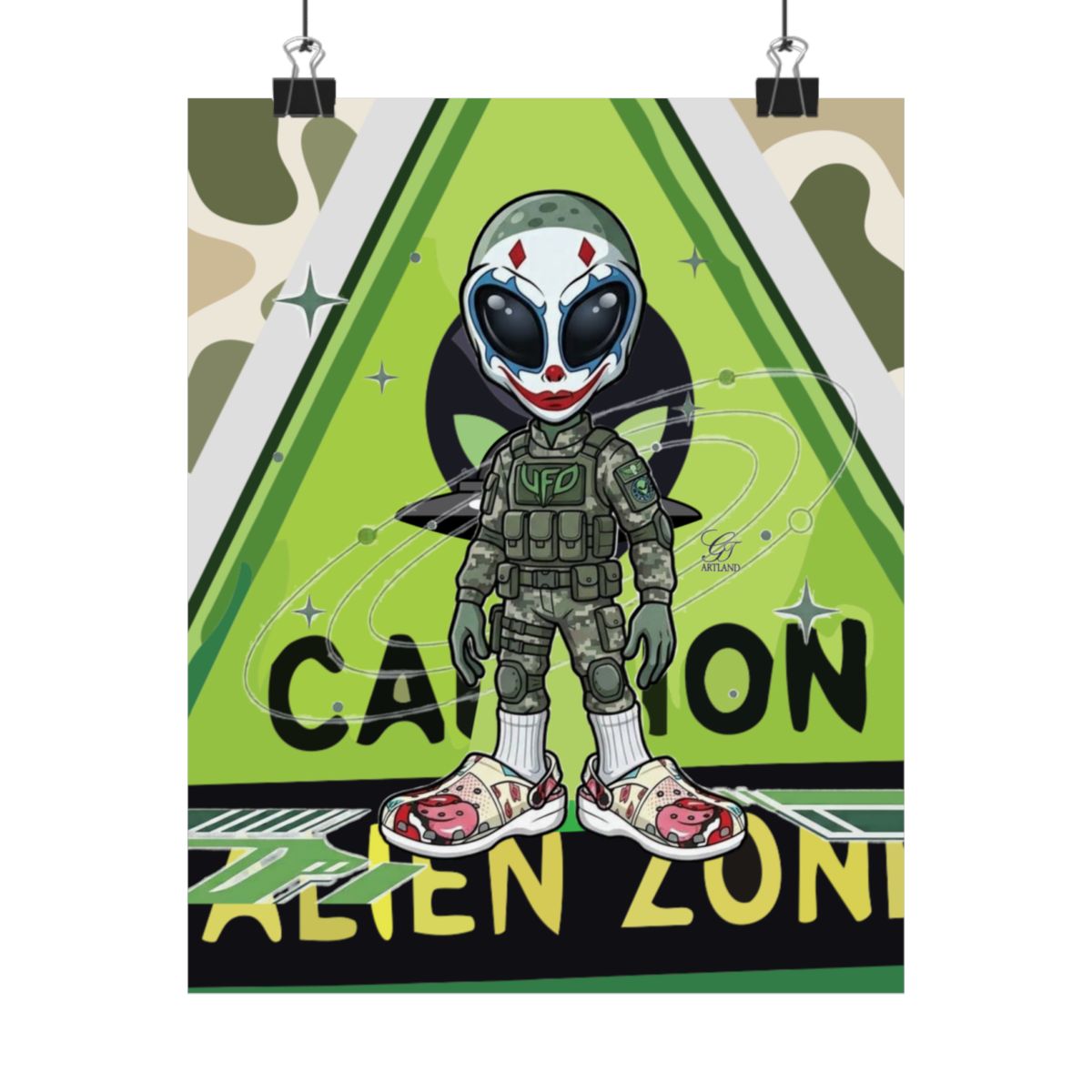 King Clown UFO Invasion Designer Matte Vertical Posters by GT Artland