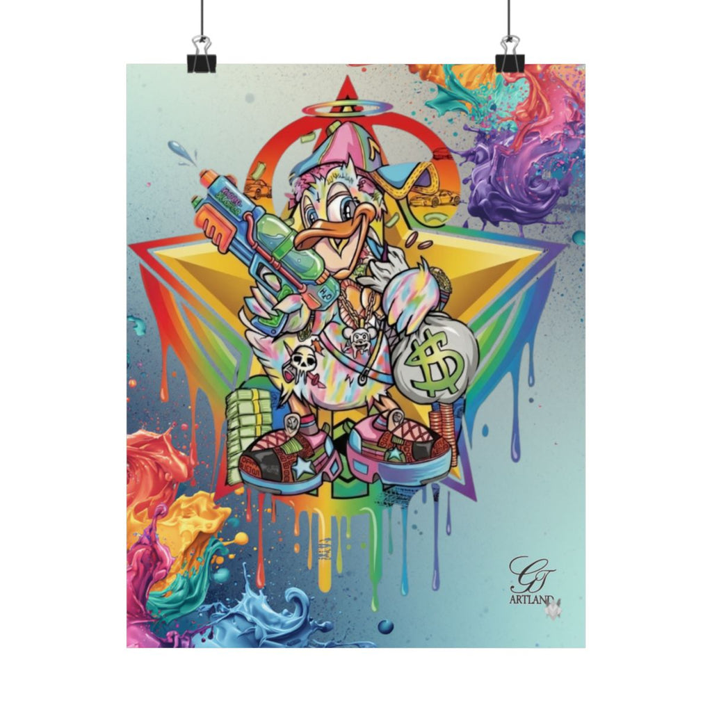 Splash Duck Rainbow Dust Designer Matte Vertical Posters by GT Artland