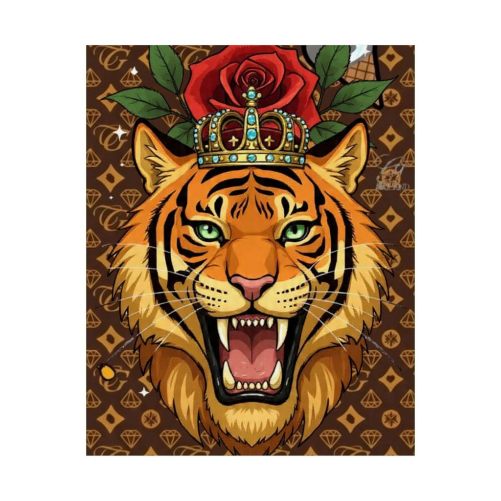 King Tiger Roses High Fashion Graffiti Designer Matte Vertical Posters by GT Artland