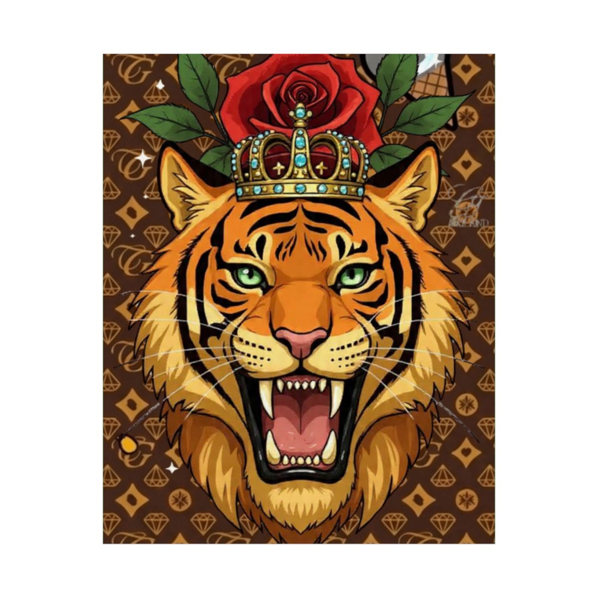 King Tiger Roses High Fashion Graffiti Designer Matte Vertical Posters by GT Artland