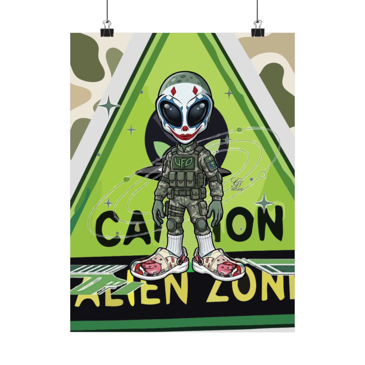 King Clown UFO Invasion Designer Matte Vertical Posters by GT Artland
