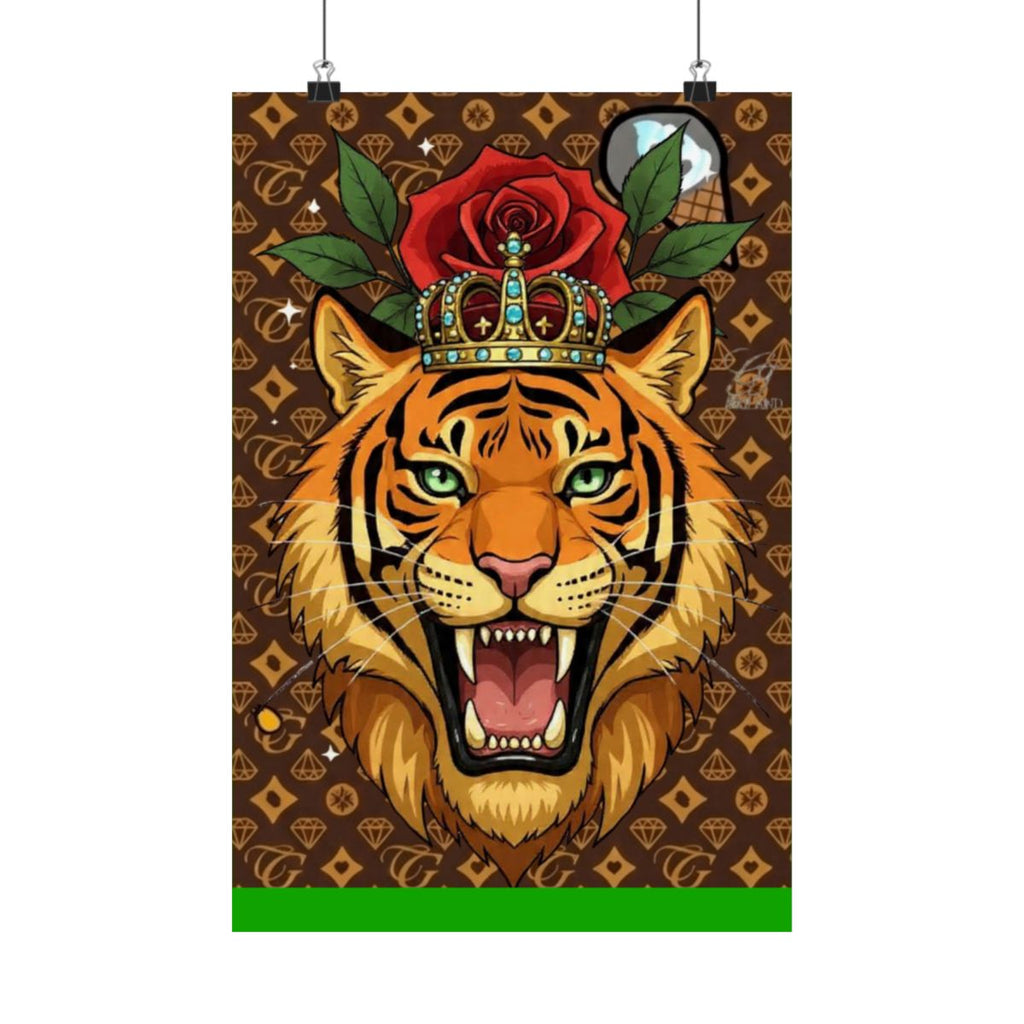 King Tiger Roses High Fashion Graffiti Designer Matte Vertical Posters by GT Artland