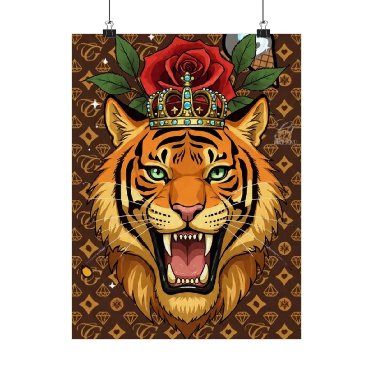 King Tiger Roses High Fashion Graffiti Designer Matte Vertical Posters by GT Artland